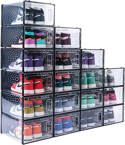 AOHMPT Paquete de 36 organizadores de zapatos transparentes apilables, cajas de almacenamiento plegables para zapatos, cajas de almacenamiento de