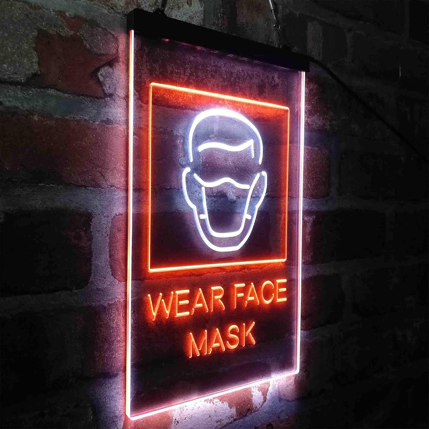 ADVPRO Wear Face Mask Required Notice Dual Color LED Neon Sign White & Orange 8 x 12 Inches st6s23-i3981-wo