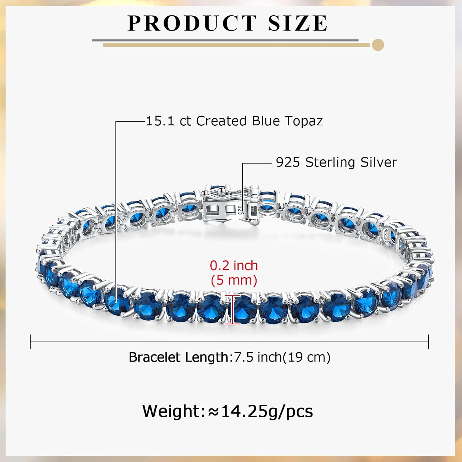 Luxury White Gold Sterling Silver 5mm Wide Cubic Zirconia and Birthstone Tennis Bracelets for Women Birthday Wedding Everyday, 7.25" - Image 5