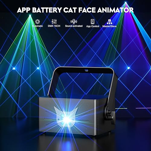 Miniatura 2 de Luz láser de animación DJ, máquina láser de animación 3D con aplicación Bluetooth, espectáculo de luz láser RGB para fiesta, batería incorporada de