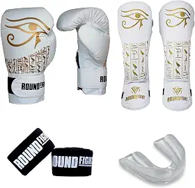 Kit Muay Thai Kickboxing Luva Bandagem Bucal Caneleira Egito