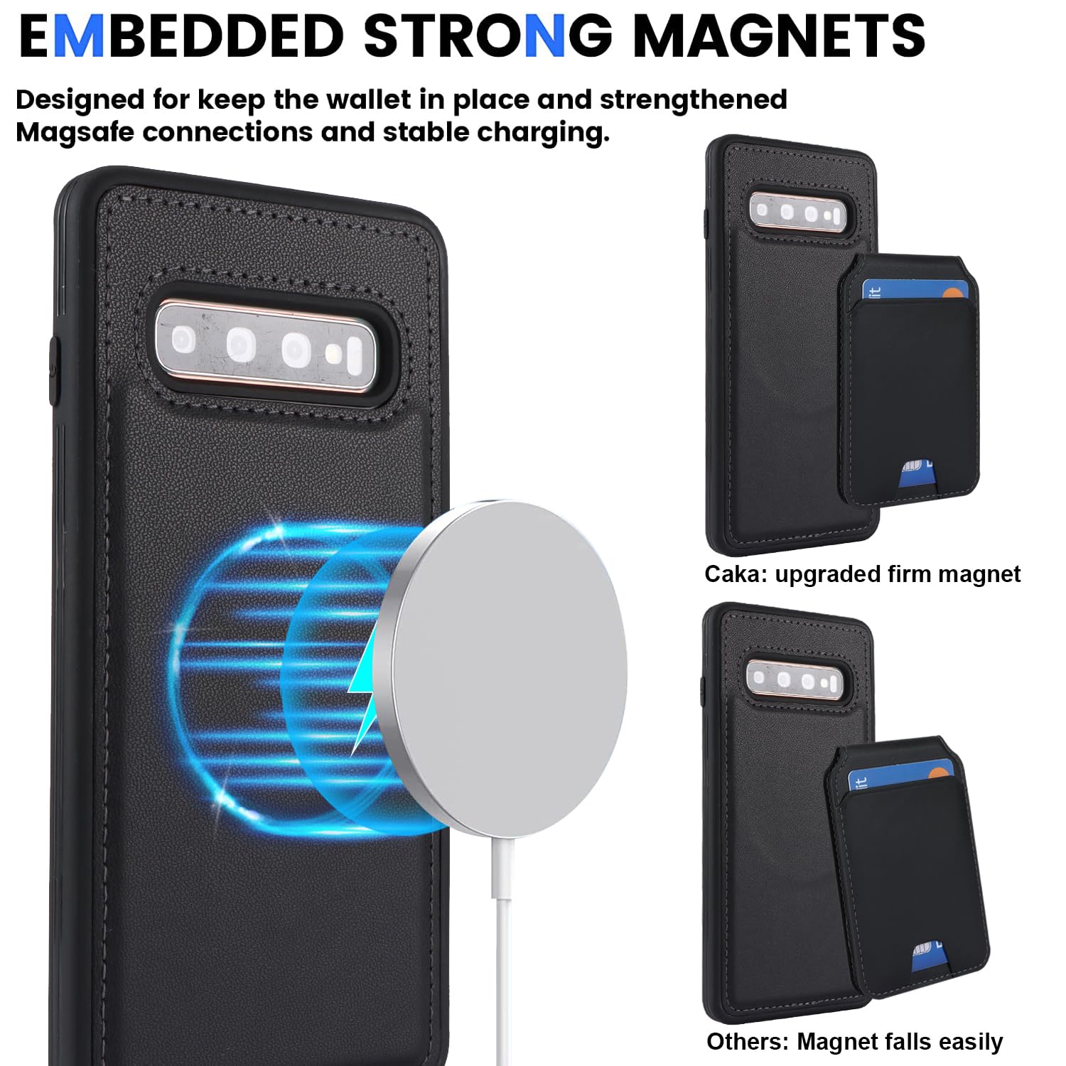 SailorTech for Samsung Galaxy S10 case with Credit Card Holder mag Safe, Galaxy S10 Phone Leather Case Wallet for Women Compatible mag Safe Wallet Detachable 2-in-1 for Men-Black