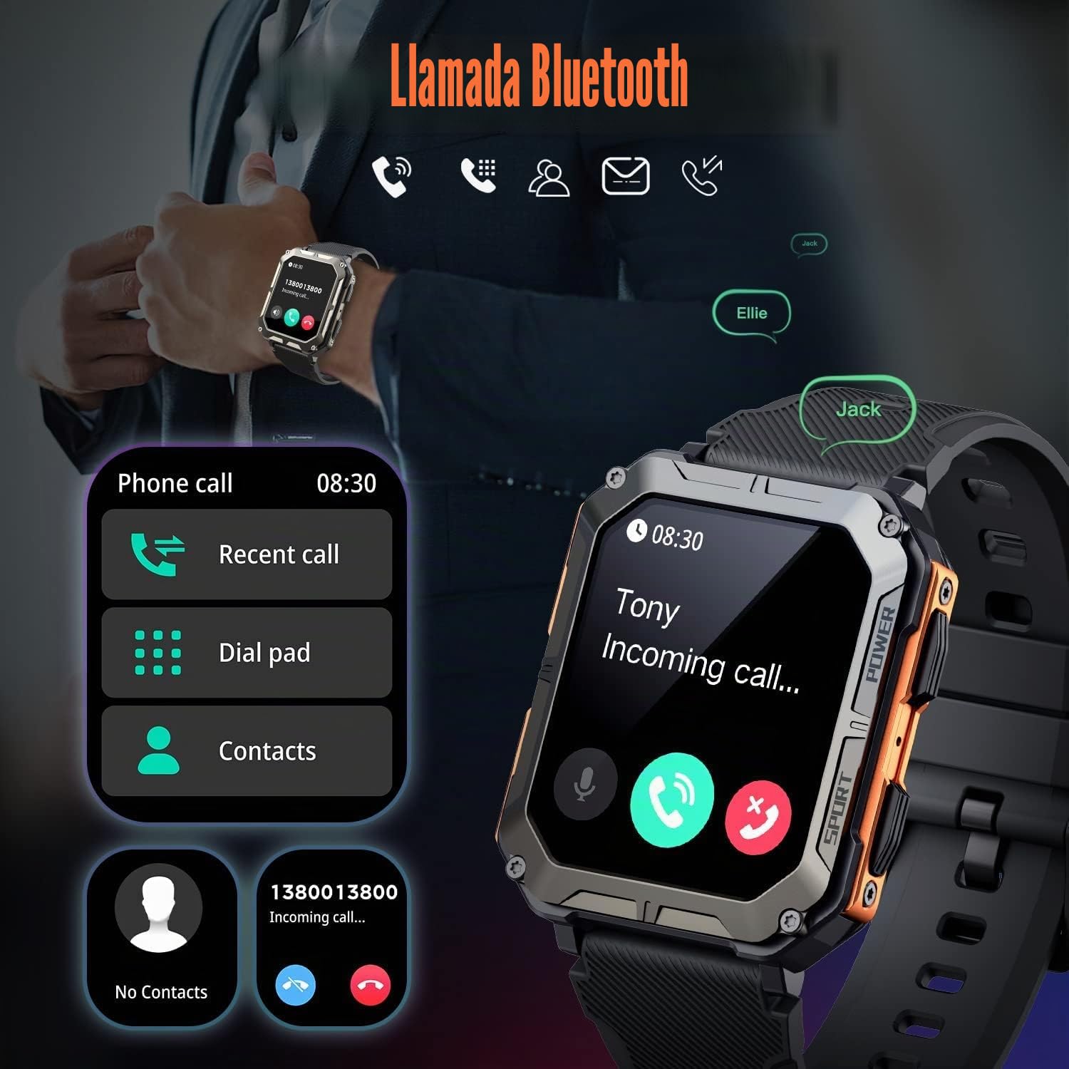Reloj inteligente militar para hombre de 1.8 pulgadas HD (contestar/hacer llamadas), el rastreador de fitness indestructible resistente al aire libre con más de 100 modos deportivos y actividad