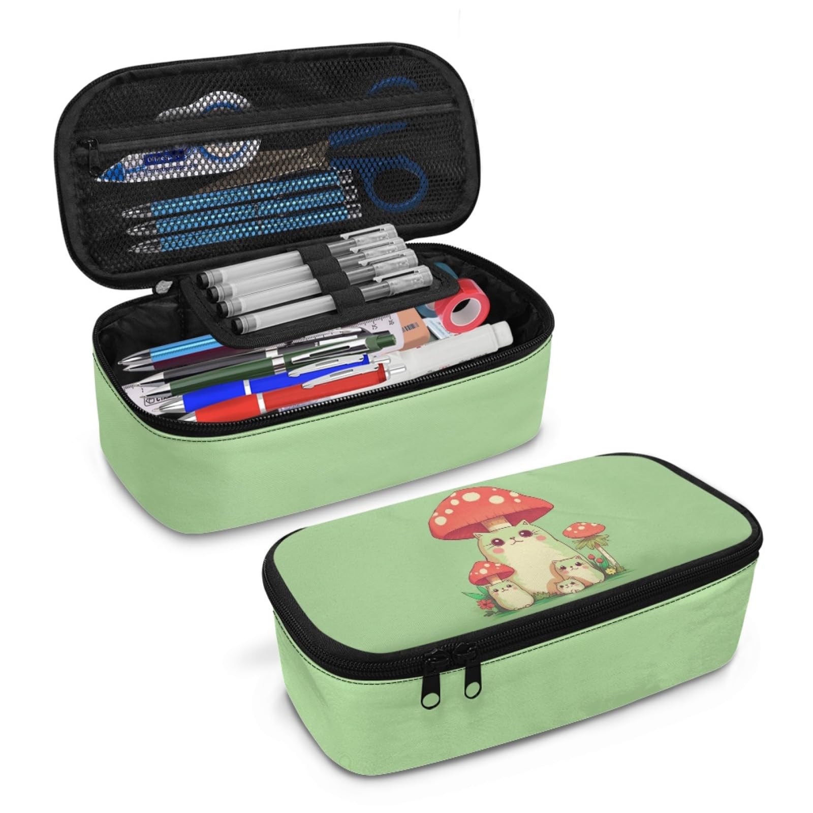 Mushroom Cat Girls Large Pencil Case for Kids Cute Pencil Pouch with Pen Slot Children Pencil Box for Boys Adults Men Pencil Pouch Holder for Travelling Outdoor Hiking Camping