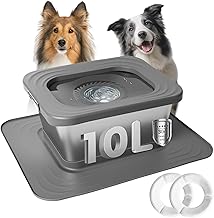 Bostar 10L Stainless Steel Leakproof Dog Drinker with XXL Silicone Mat, Non-Slip Slow Bowl with Integrated Sealed Floating Dish/Replacement Filter for Medium to Large Dogs
