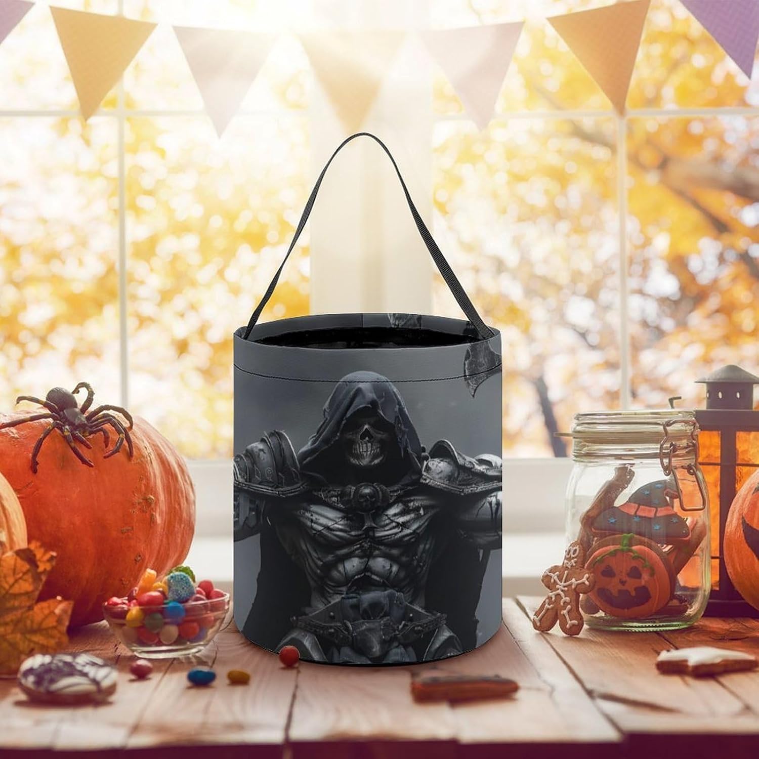 Gothic Skulls Grim Reaper Halloween Treat Bag Reusable Candy Basket Tote Goody Bags Gift Party