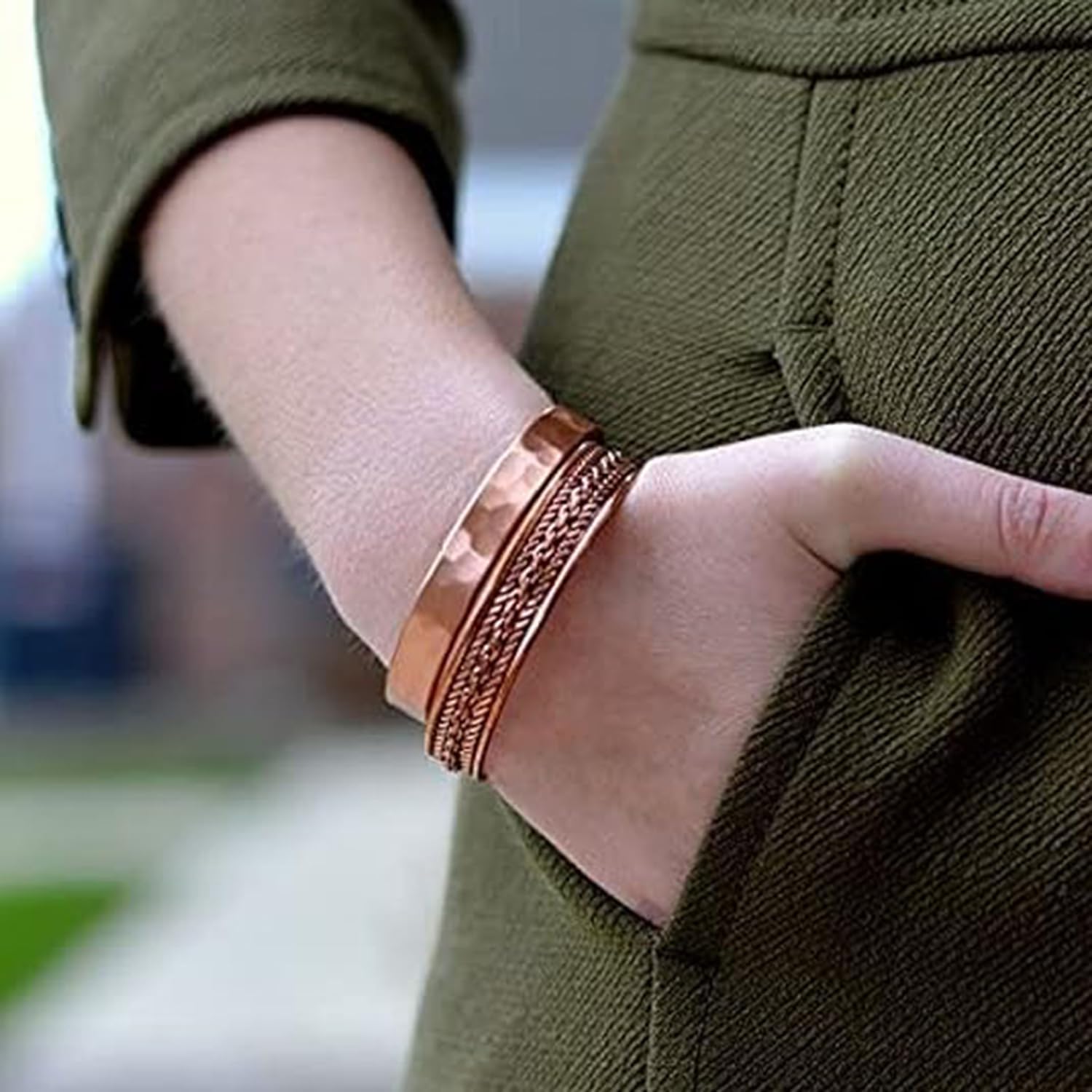 Aheli Handmade Copper Cuff Bracelets Fancy Combo Jewellery Gift for Men and Women Set of 2