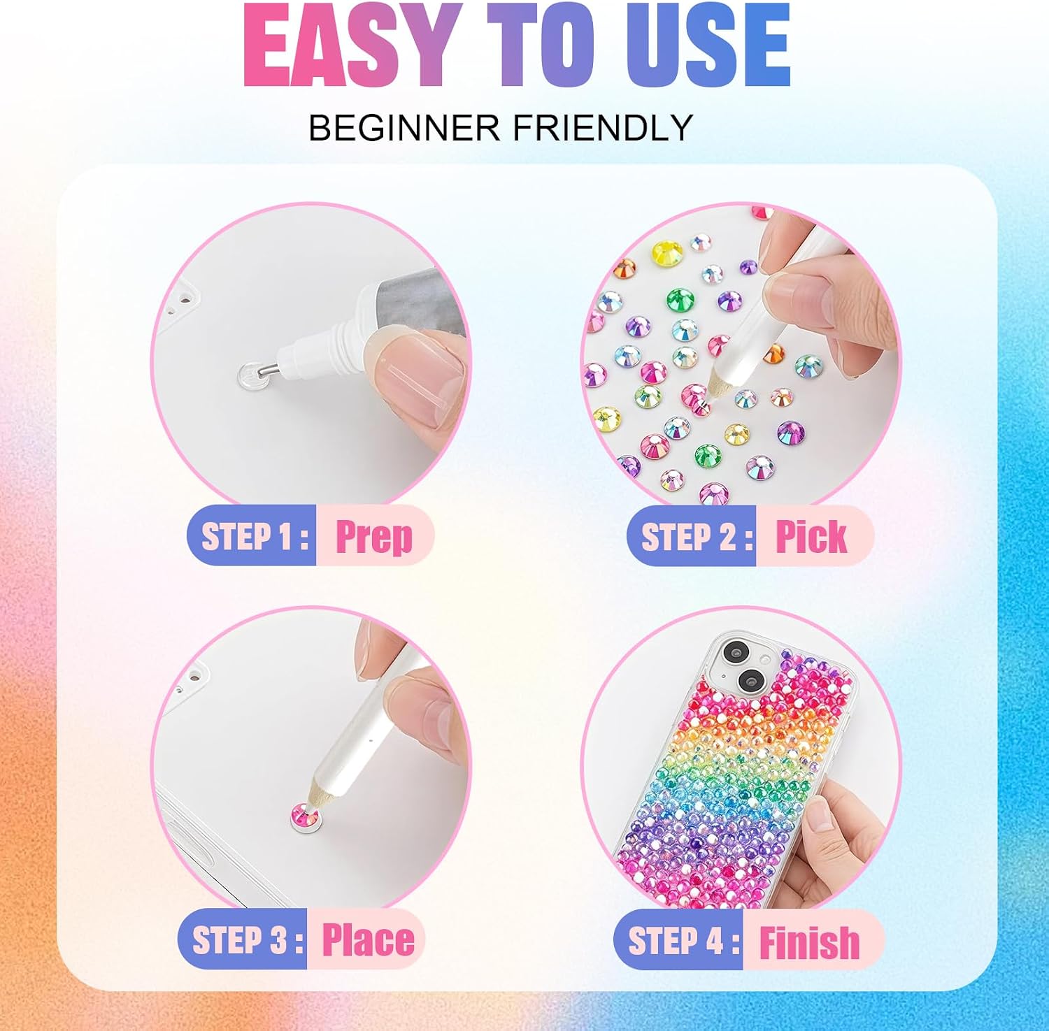 48000Pcs Resin Jelly Rhinestones for Bedazzling, 3mm Multicolor Flatback Diamond Gems for Crafting, Bedazzler Kit with Tools for Nail Art DIY Crafts Clothing Shoes Book Makeup, A