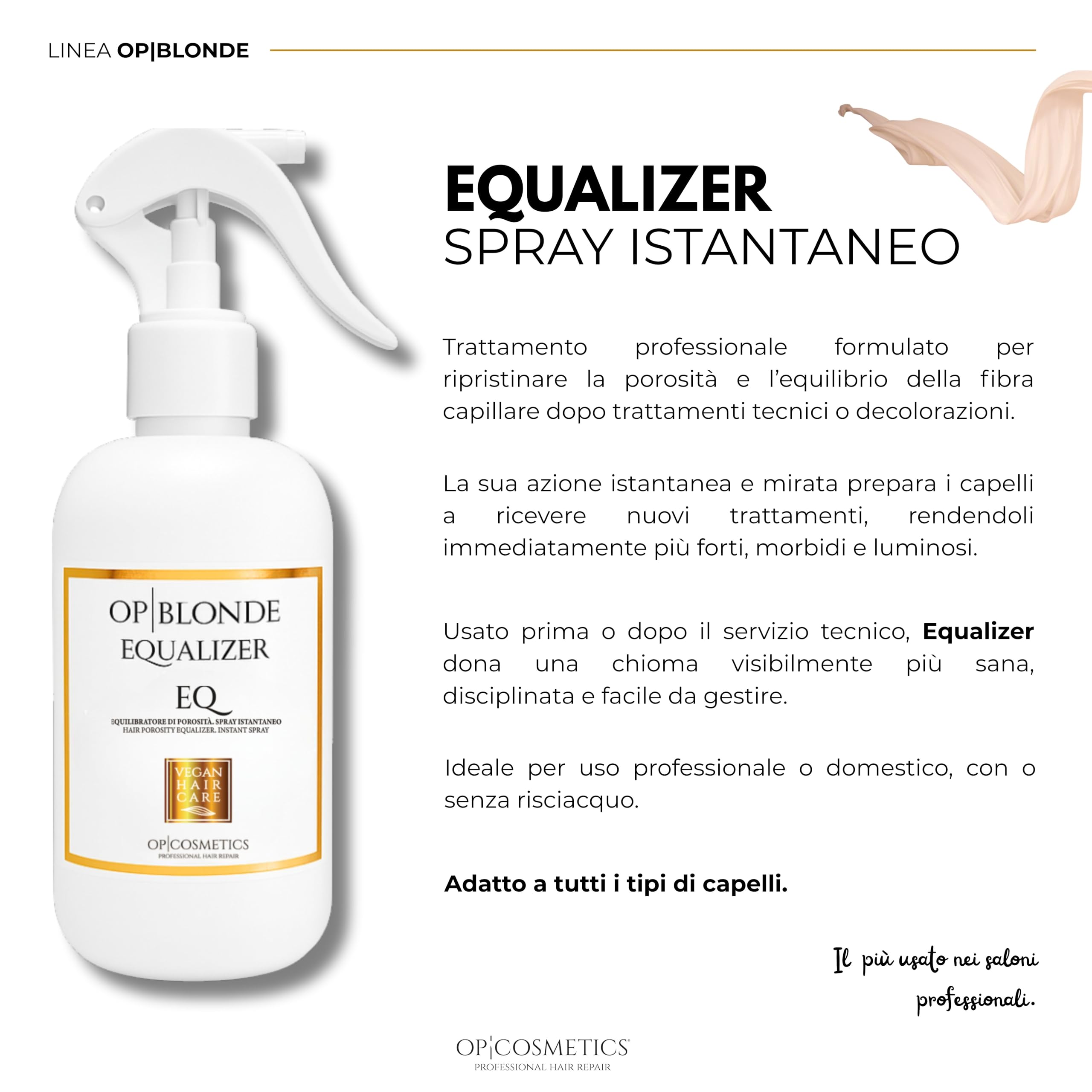 OP|BLONDE Equalizer | Spray Termoprotettore Capelli | Trattamento Professionale Capelli Danneggiati, Colore Brillante in 3 Minuti | Anticrespo Capelli Made in Italy 250 ml
