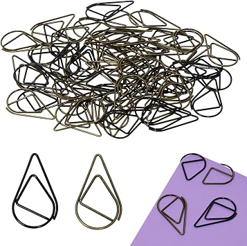 Mini Skater 120 Pcs Drop Shaped Paper Clips Metal Decorative Paper Clip Office Paperclips for Paperwork Documents Wedding Invitations Crafts Home Office School Supplies Black & Vintage Bronze, Small