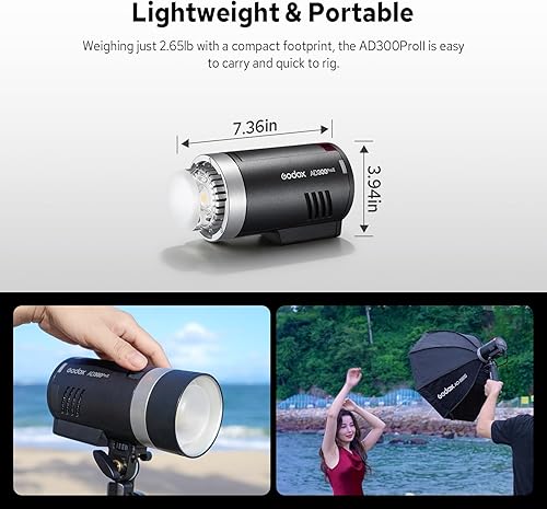 Vista 6 de GODOX AD300Pro II AD300 Pro II - Estroboscópico flash para exteriores, 2.4G 300Ws TTL HSS 1/8000s Monolight de flash portátil, 350 destellos