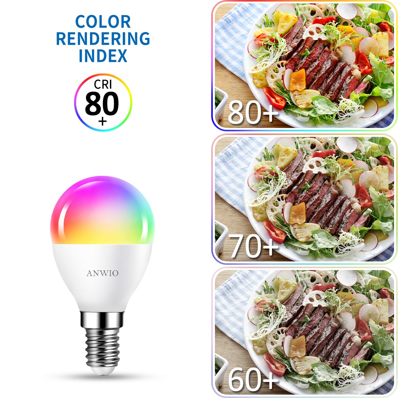 ANWIO Alexa inteligentne żarówki, E14 Wlan LED, ściemniana, 5 W, 470 lm + 2700-6500 K + RGB, 16 milionów kolorów, sterowanie za pomocą aplikacji, kompatybilne z Alexa/Google Home, Bluetooth,