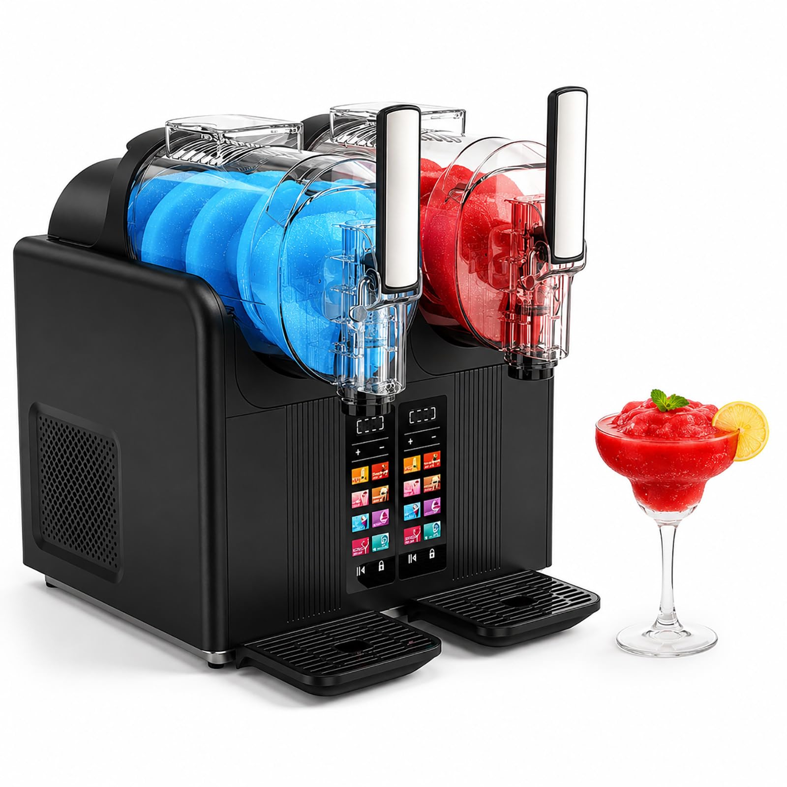 vnmudzeo Slushie Machine, 7 Presets and LED Display - 4000ml Dual Tank Slushy Maker, Adjustable Hardness, Auto Clean for Home Party Cafe Use Black