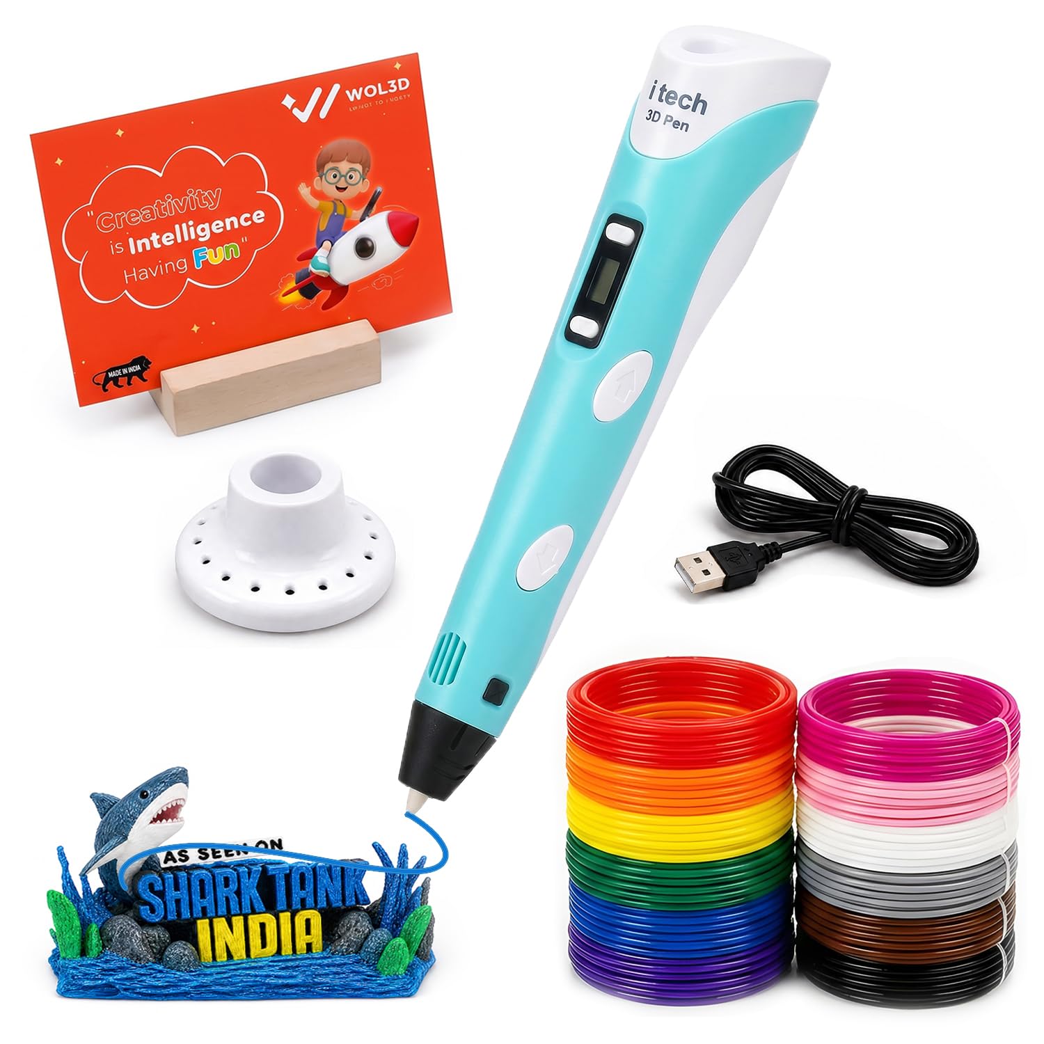 WOL3D I tech (Blue) Magic 3D Pen with 12 in 1 (5M) PLA Filaments for 3D Printing with Speed Control, Advanced Temperature Regulation, OLED Display & Ergonomic Design – Compatible.-image-38