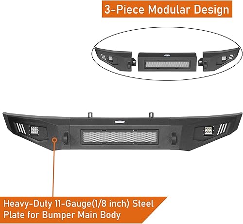 Miniatura 6 de Hooke Road Parachoques delantero F150, parachoques de acero de ancho completo con luces LED para camioneta Ford F-150 2009 2010 2011 2012 2013 2014