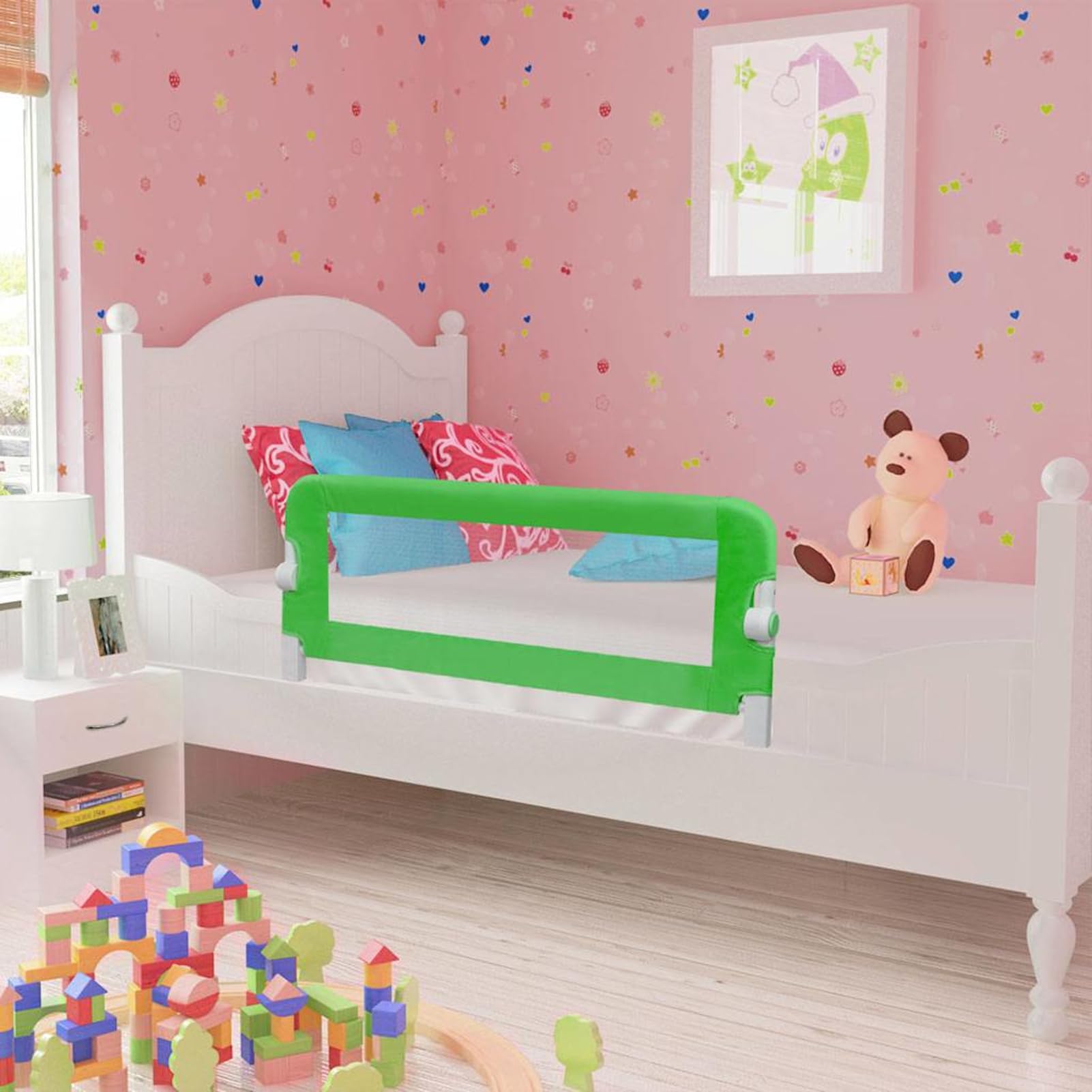 Gecheer Kleinkind-Bettschutzgitter 2 STK Grün 102x42 cm, klappbar, für Kinder- und Einzelbetten, Matratzen 10-20 cm, für 18 Monate bis 5 Jahre, Polyester-Netz, Metallschlauch