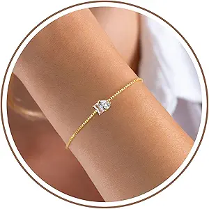 Birthstone Bracelets for Women, Dainty Gold Bracelet with Birthstone Birthday Gifts for Her Mothers Day Gifts Trendy Stuff 14k Plated Adjustable Link Bracelet Anniversary Christmas Jewelry