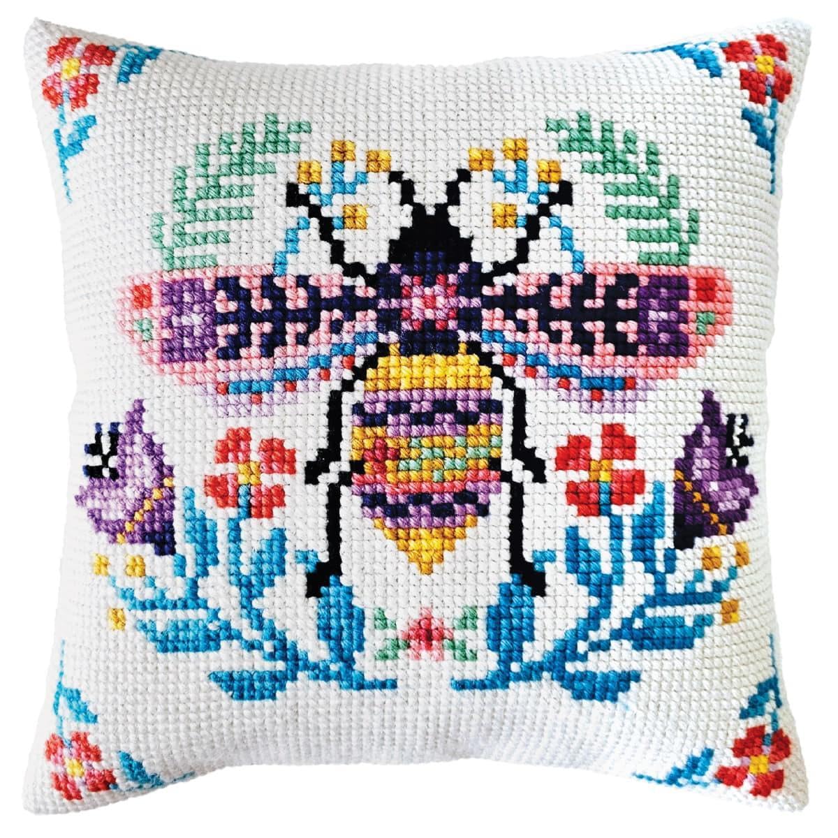 Collection d'Art Cross Stitch Cushion Embroidery Kit Flower Bee Embroidery Picture Printed