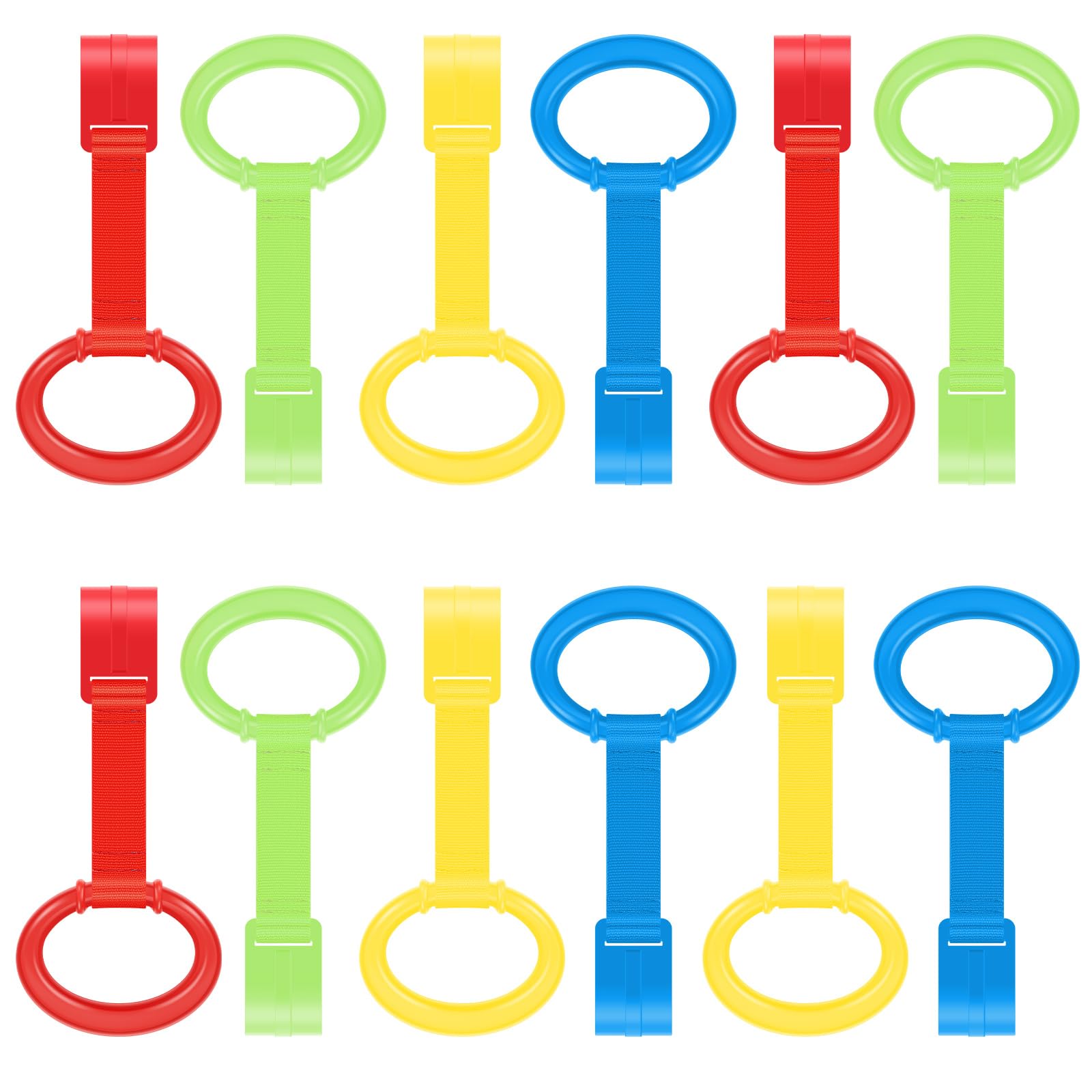 KTCINA 12 Pcs Baby Playpen Ring Baby Crib Pull up Rings Toddler Bed Stand Up Ring Walking Exercises Assistant Rings for Infants Babies Toddler Playpen Strollers 4 Colors