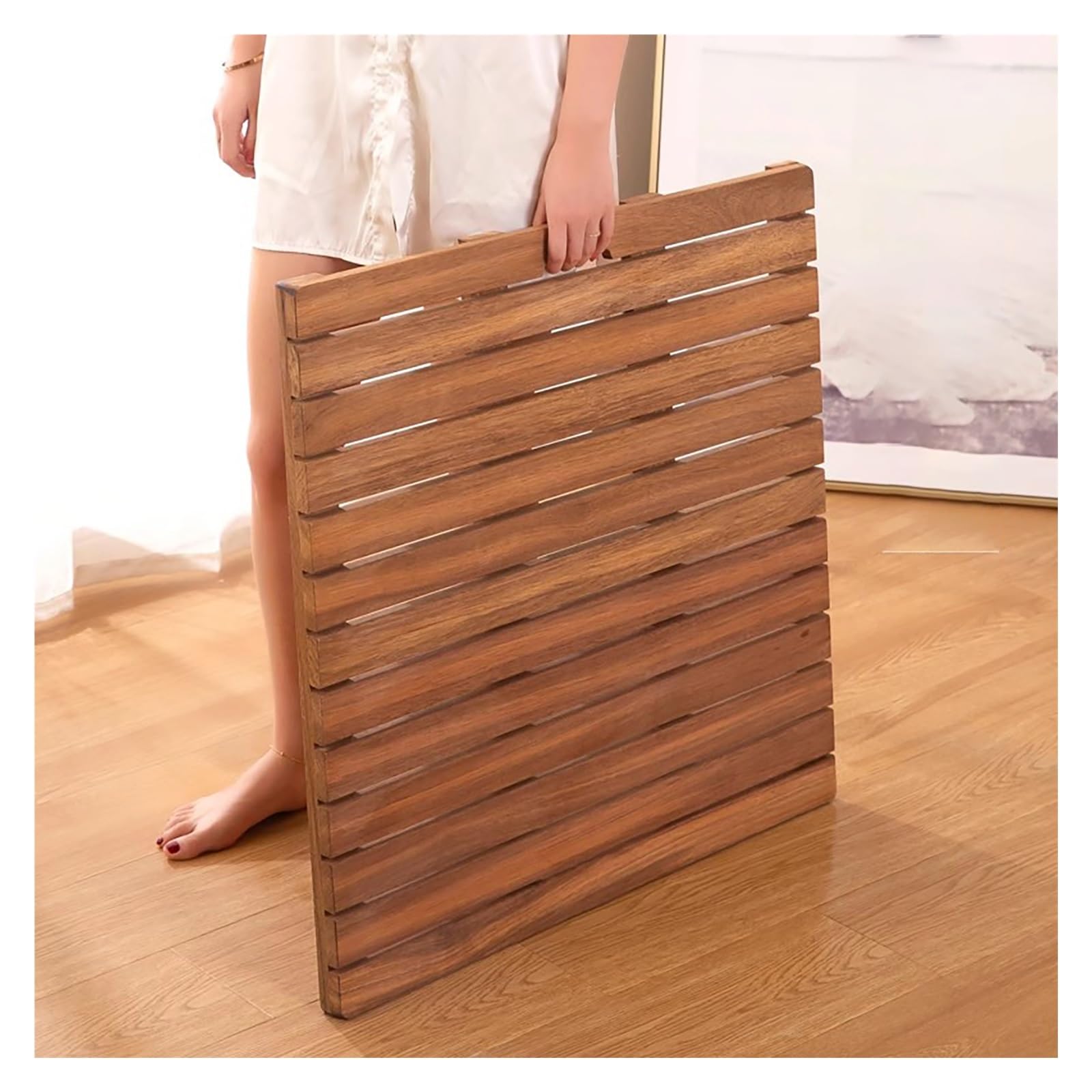 Generisch 34,5x16 24x12 36x36 30 30 Dusch-/Badematten aus Teakholz, wasserdichte Duschmatte für Badezimmerböden/Außenduschen, robuste Lattenplattform (23x26 Zoll (58,4x66 cm))