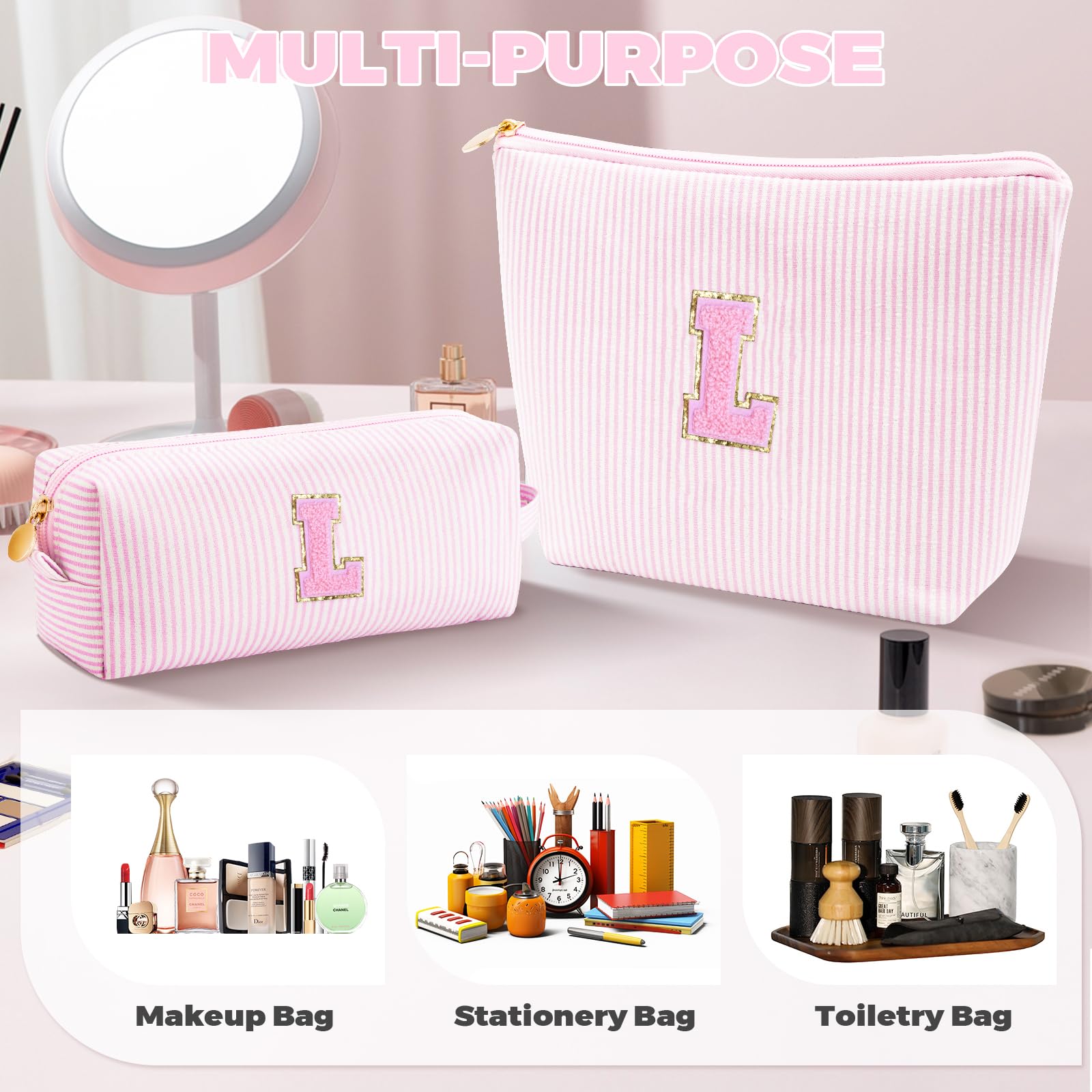 Birthday Gift for Kids Teen Girls | Dance Recital Gifts for Girls | Cosmetic Bag Daughter Sister Gifts Birthday for Women Teacher Preppy Makeup Bag - Pink,L