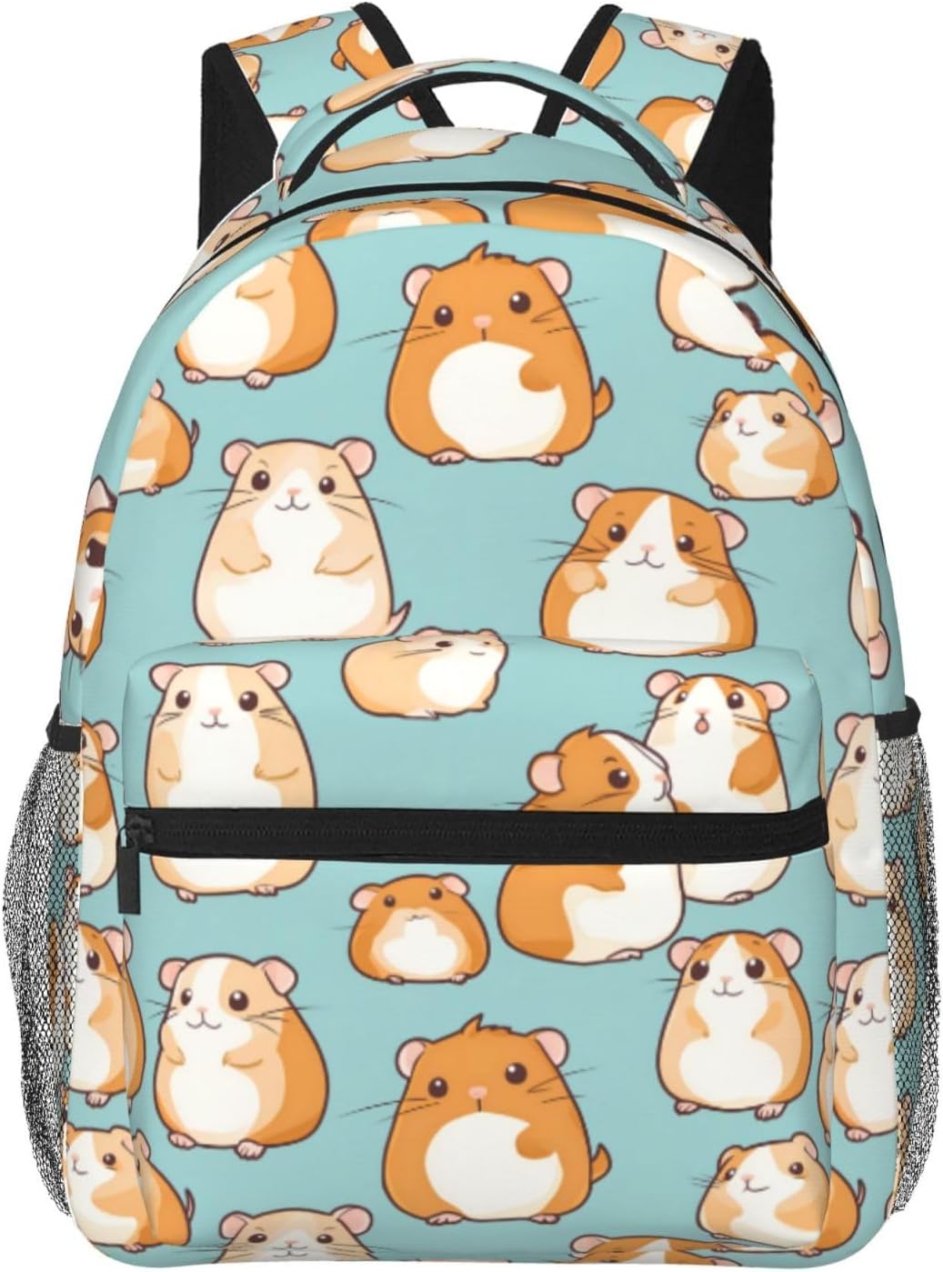 Cartoon Hamster Casual Backpack, Lightweight Laptop Bag Daypack, Cute Animal Aqua Blue Backpacks for Women Men Teens Students, Pet Polyester Bookbag Gifts for School Work Travel Hiking
