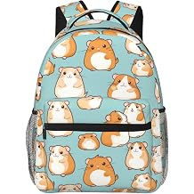 Cartoon Hamster Casual Backpack, Lightweight Laptop Bag Daypack, Cute Animal Aqua Blue Backpacks for Women Men Teens Students, Pet Polyester Bookbag Gifts for School Work Travel Hiking