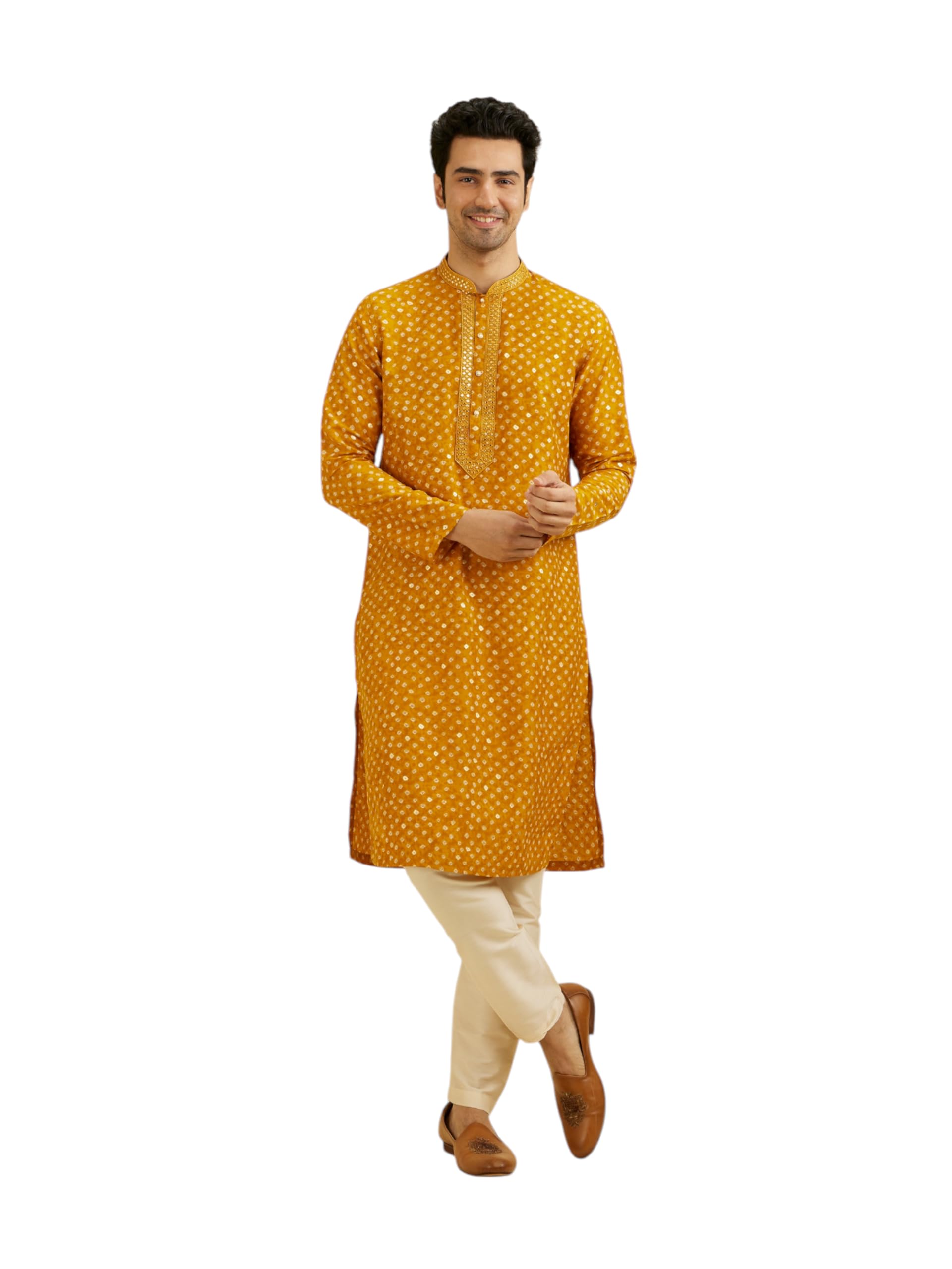 manyavar Men's Bandhani Mirror Work Kurta Set (2pcs)-picture-52
