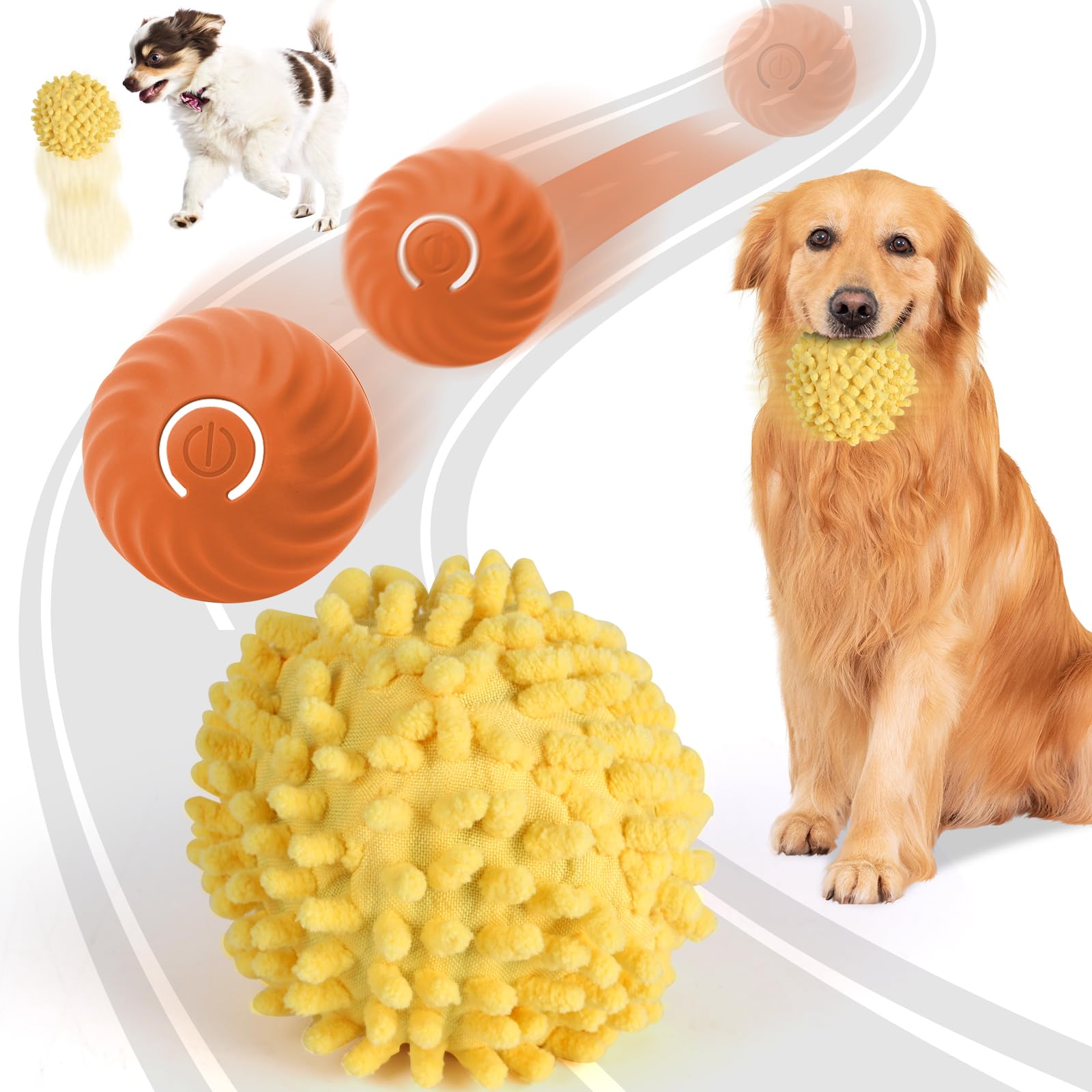 Interactive Dog Toys USB Rechargeable, Bouncing Ball for Dogs with Cover, Rolling Puppy Balls Toy for/Small/Medium/Large D...