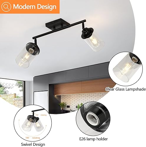 Miniatura 2 de YILYNN 2 luces negras para iluminación de riel, modernas luces de tocador de baño con pantalla de cristal, montaje en paredtecho, focos de techo