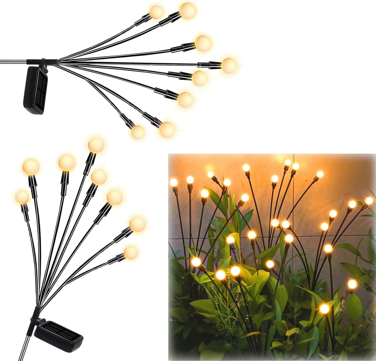 Solar Swaying Lights 2-Pack - Decorative Outdoor Garden Lighting with Wind Motion, Warm White Glow, Flexible Iron Wire, Heavy Base for Yard, Patio, Pathways