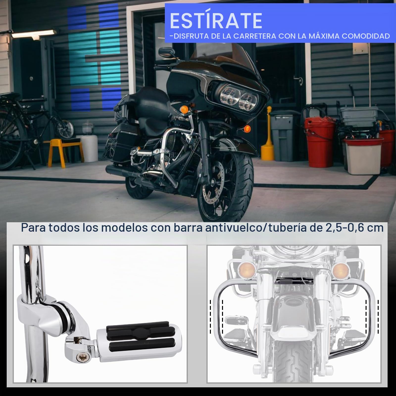 Pinzas de carretera en ángulo corto, reposapiés ajustables para Harley Touring Electra Road King Street Glide con protector de motor 1.25