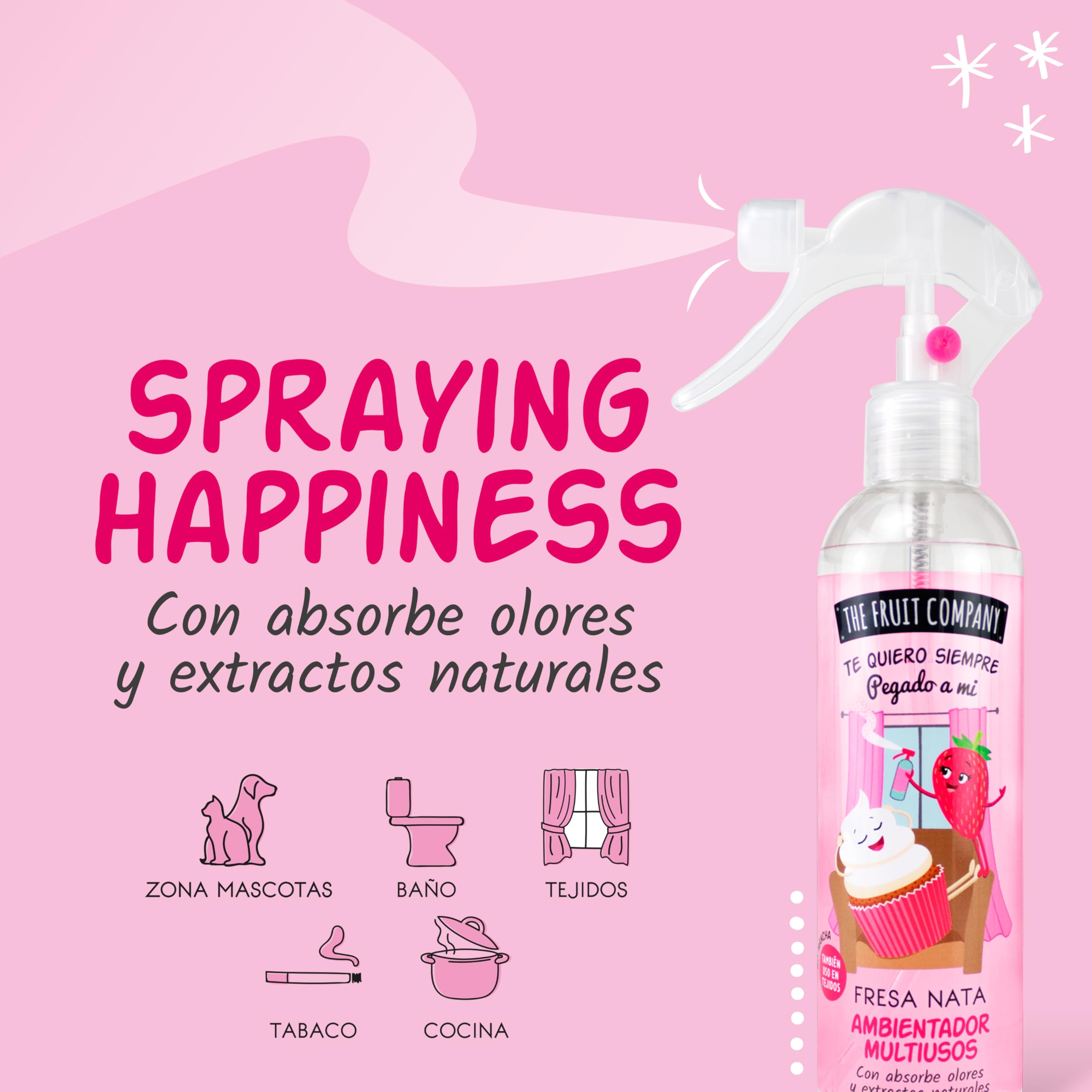 The Fruit Company - Ambientador Spray, Fresa Nata, Pack de 4 Unidades de 250ml (1000ml)