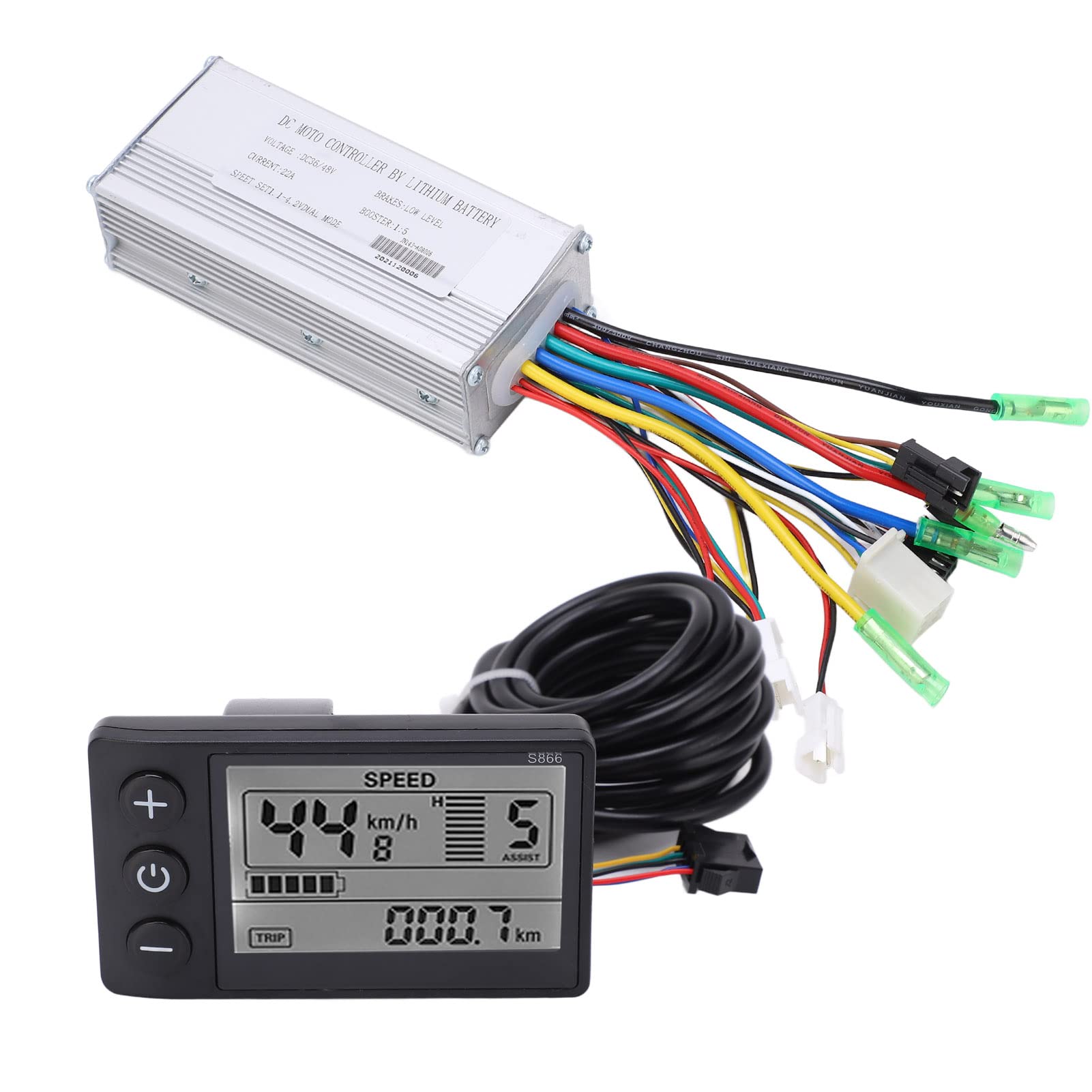 BuyWeek Kit Controller Brushless Bici Elettrica, Controller Motore Brushless 36V 48V 500W 750W 22A 9 Tubo con Misuratore Display LCD S866 per Bici Elettrica Scooter E-Bike