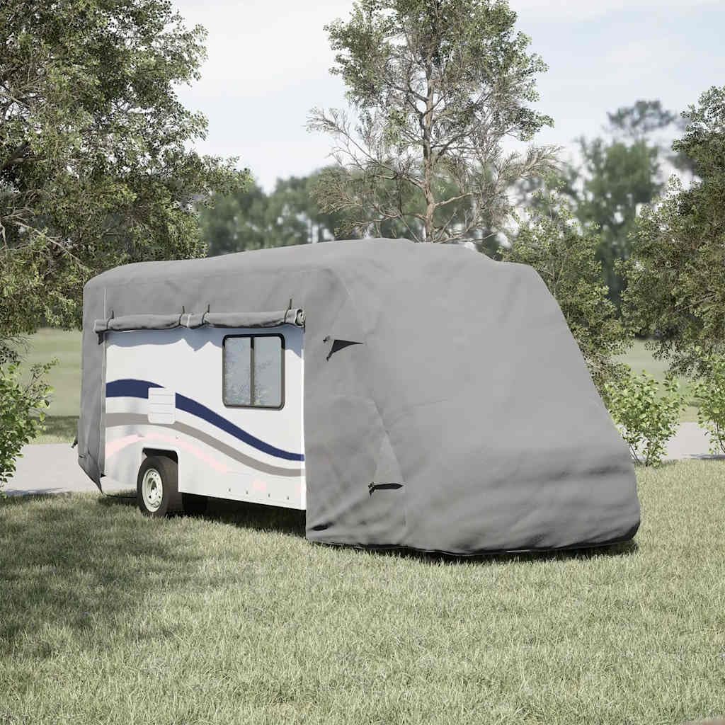 Pokrowiec ochronny do kampera, szary, 730 x 235 x 275 cm, włóknina, plandeka okryciowa z 8 parami pasków z klamrą, wiatrem, deszczem, śniegiem, promieniowaniem UV, do użytku na zewnątrz i na