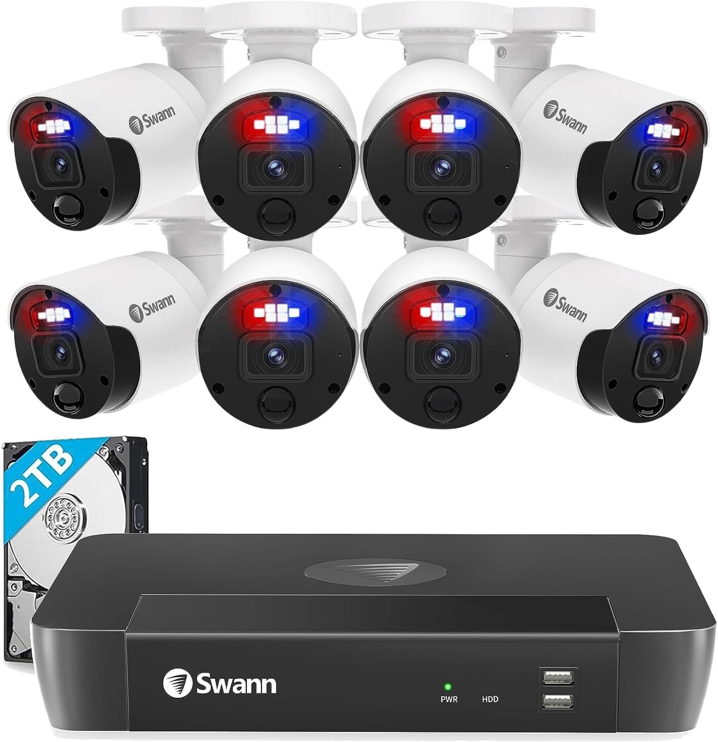 SwannProfessional 4K 8 Channel Home Security Camera System, 2TB NVR, 8 PoE IP Cameras Outdoor, 8MP Wired Surveillance CCTV, Heat Motion Detection, LED Light, 24/7 Recording Security Camera, 879808