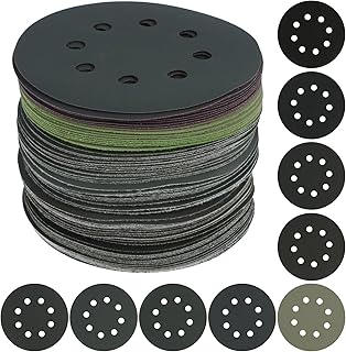 90Pcs Sanding Discs Set 5inch Silicon Carbide Hook and Loop Sandpaper 320/400/600/800/1000/1200/1500/2000/3000 Grit Waterproof 8 Holes Round Wed Dry Polishing Sandpaper for Plastic Leather RealEthanol