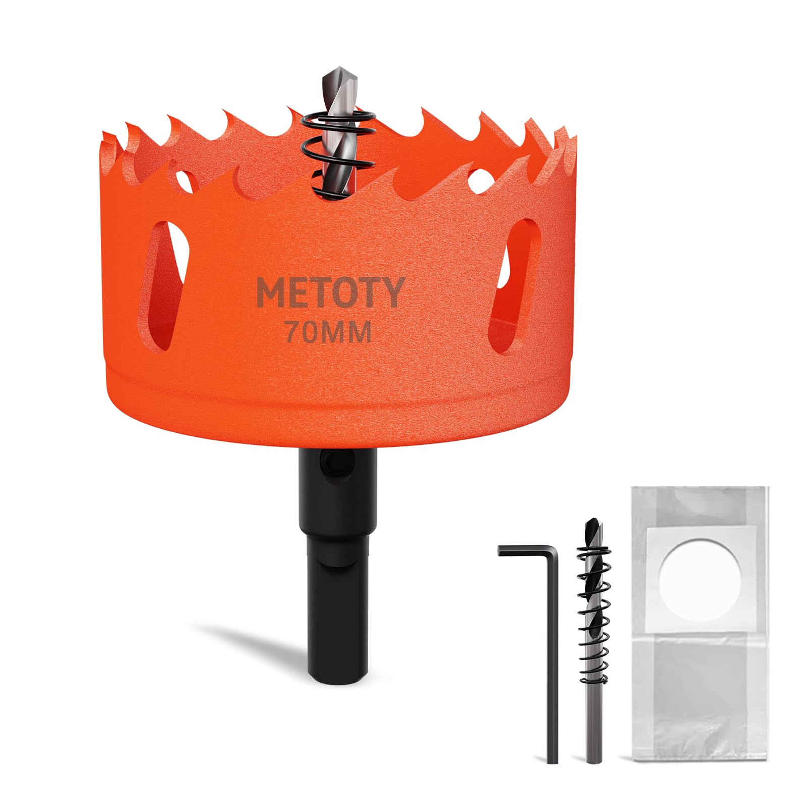 METOTY 70mm Bi-Metal Hole Saw,Universal HSS M42 Hole Saws,with Triangular Shaft Adapter and Centring Drill, One Free Dust Bag for Aluminum, Metals, Plastics, Acrylic Glass, Wood, Gypsum board