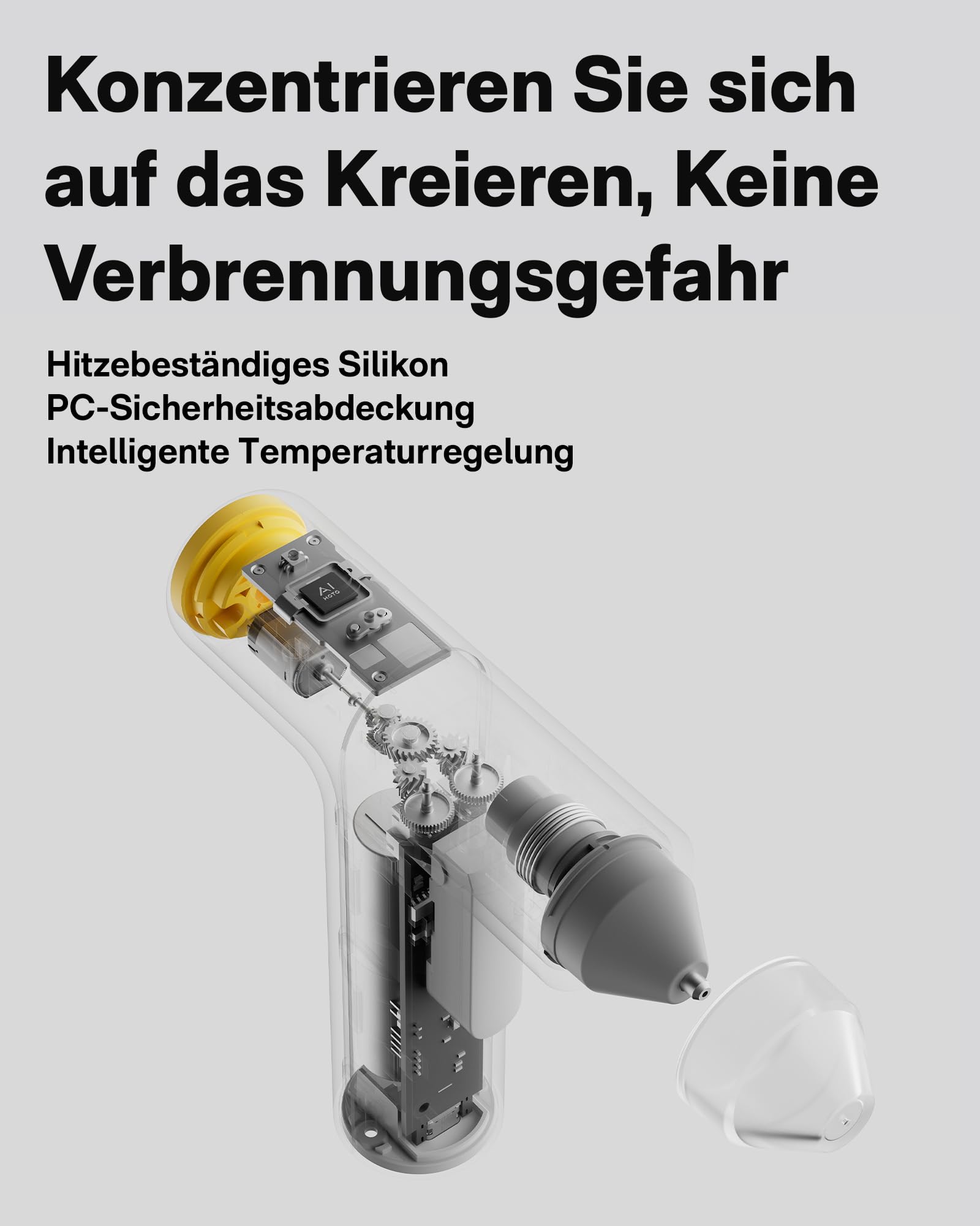 HOTO Akku Heißklebepistole Pro, Automatische Klebstoffausgabe, Mini Akku Klebepistole mit 40 Heißklebesticks, Heissklebepistole Kabellos für DIY Kunst, Handwerk & Schnelle Reparaturen im Haus Büro