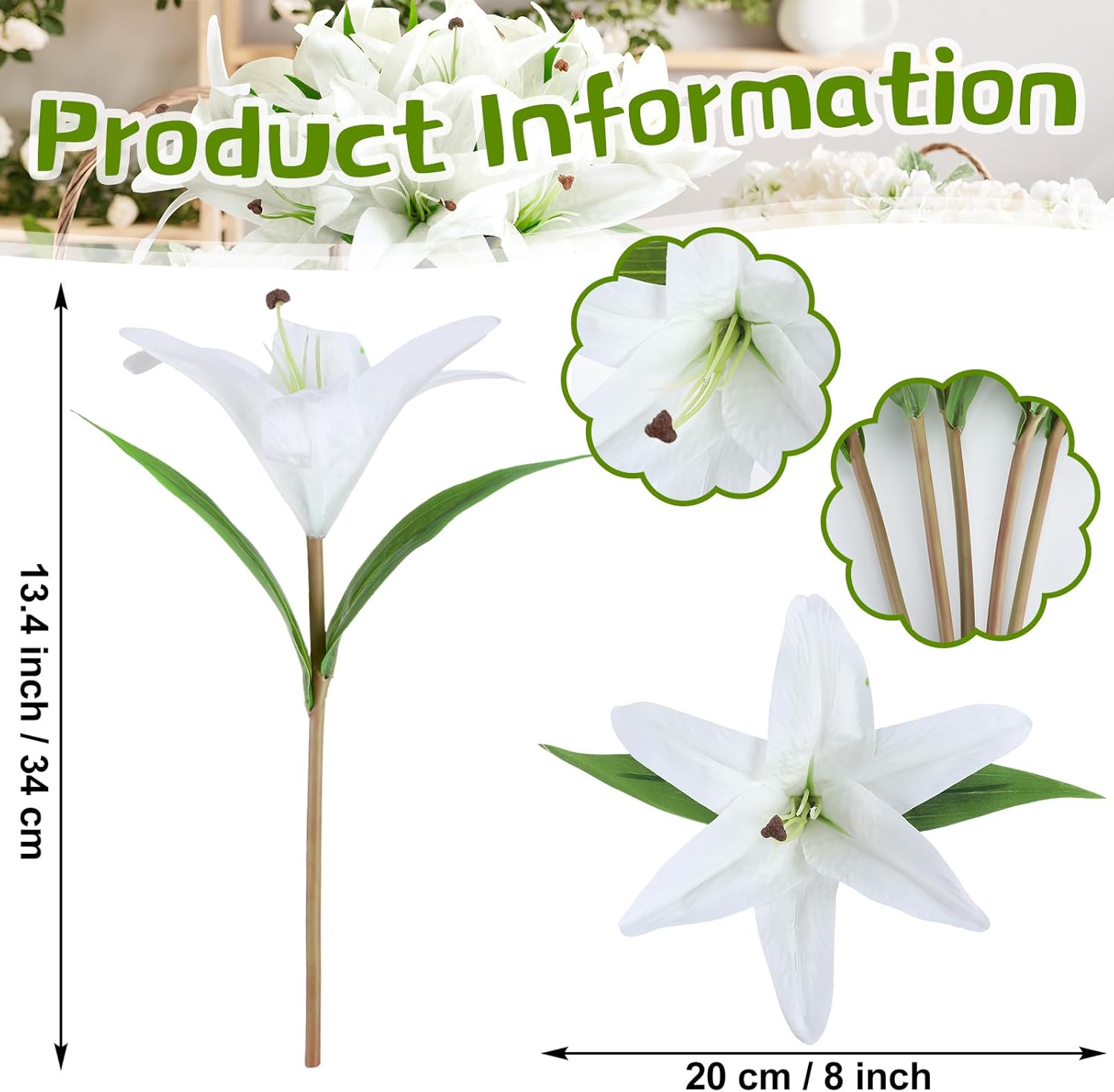 Hotop 36 Pcs Easter Lily Faux Flowers Realistic Artificial Lily Flowers for Wedding Home Party Easter Garden Shop Wedding Arrangement Office Decoration Bouquets (White)