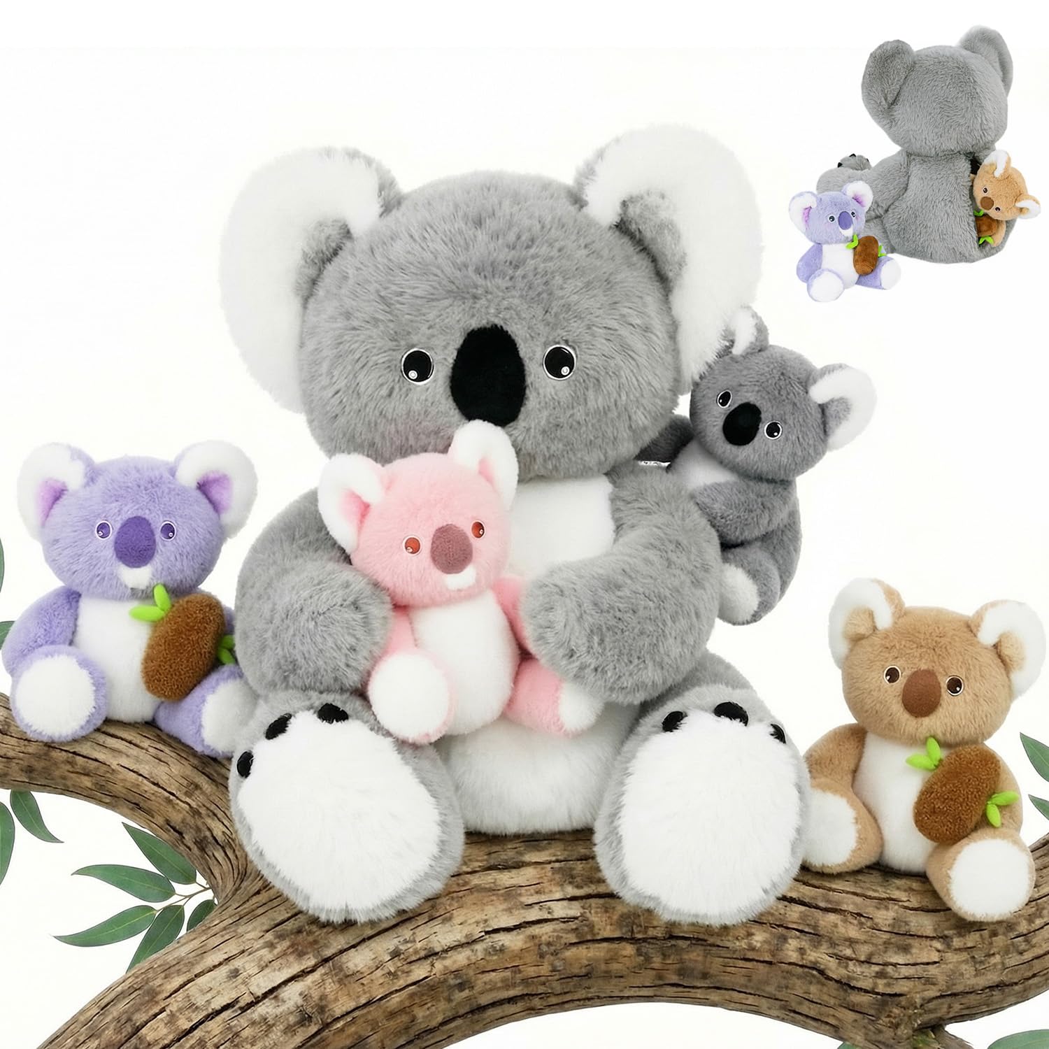 OUOZZZ Koala Plush and Koala Teddy Set - 30cm Mother with 4 Baby Plushies Inside Her Tummy, Ultra Soft Stuffed Animal, Unique Birthday Gift for Kids & Toddlers — image 1