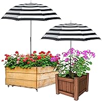 Abbylike 2-Pack Plant Shade Umbrellas for Gardens & Potted Plants - UV Protection, Adjustable 34.5" Height, Black White Stripe Decor