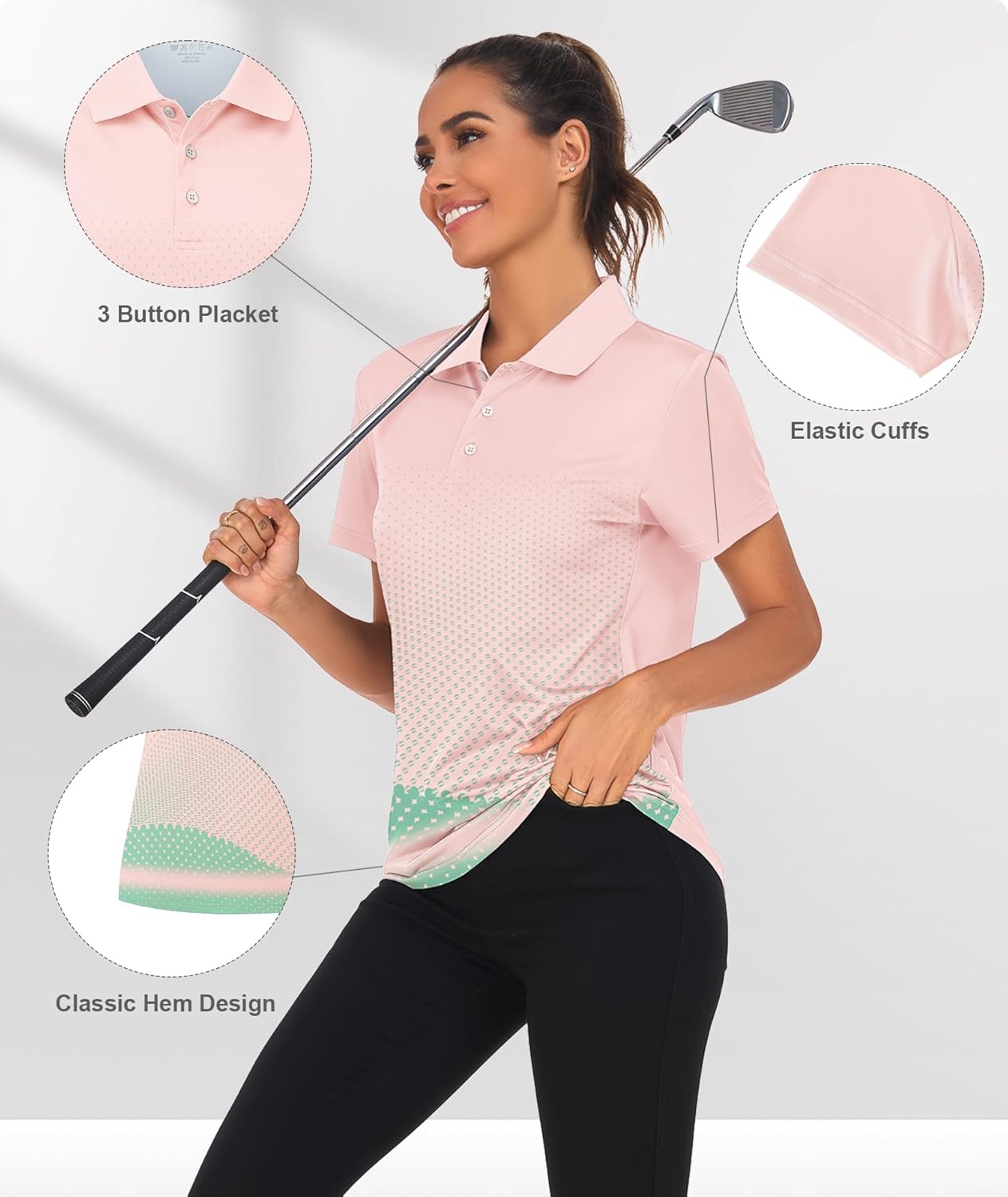 Little Beauty Women's Golf Polo Shirts Short Sleeve Moisture Wicking Tennis Athletic Shirt with 3 Button - Image 5