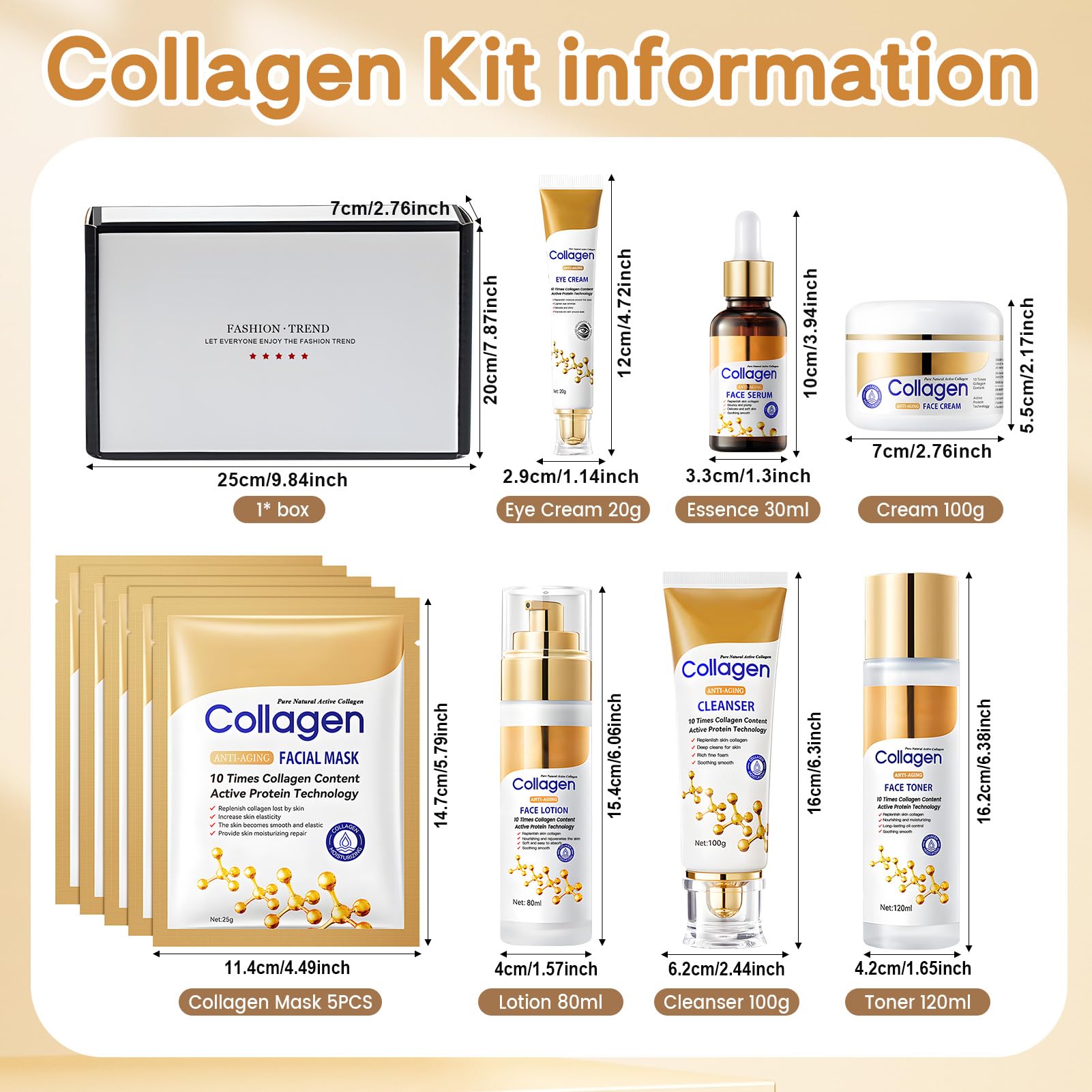 Coffret Soin Visage Femme, Coffrets de Soins pour la Peau, Coffret Femme Beauté Inclure Creme Collagene Visage, Collagene Masque, Nettoyant Visage, Serum Collagene Visage, Creme Yeux, 11 Pièces