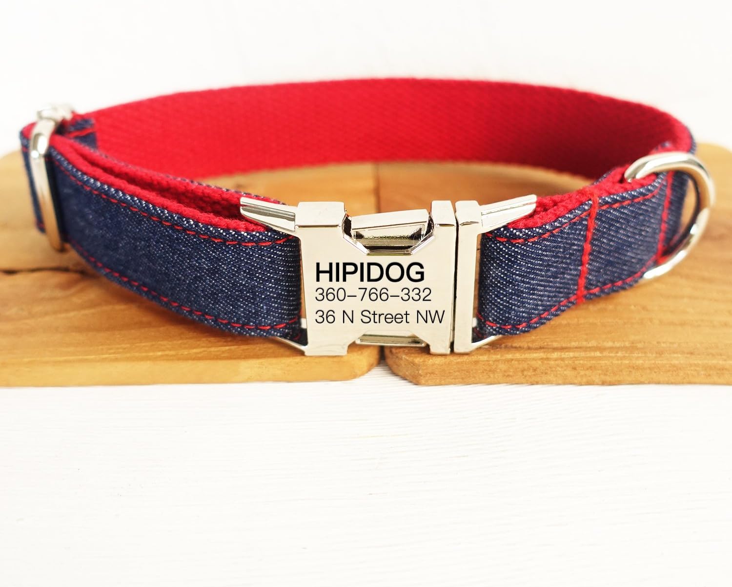 hipidog Personalized Dog Collar, Custom Engraving with Pet Name and Phone Number, Adjustable Tough Nylon ID Collar, Matching Leash Available Separately (Denim Blue3)