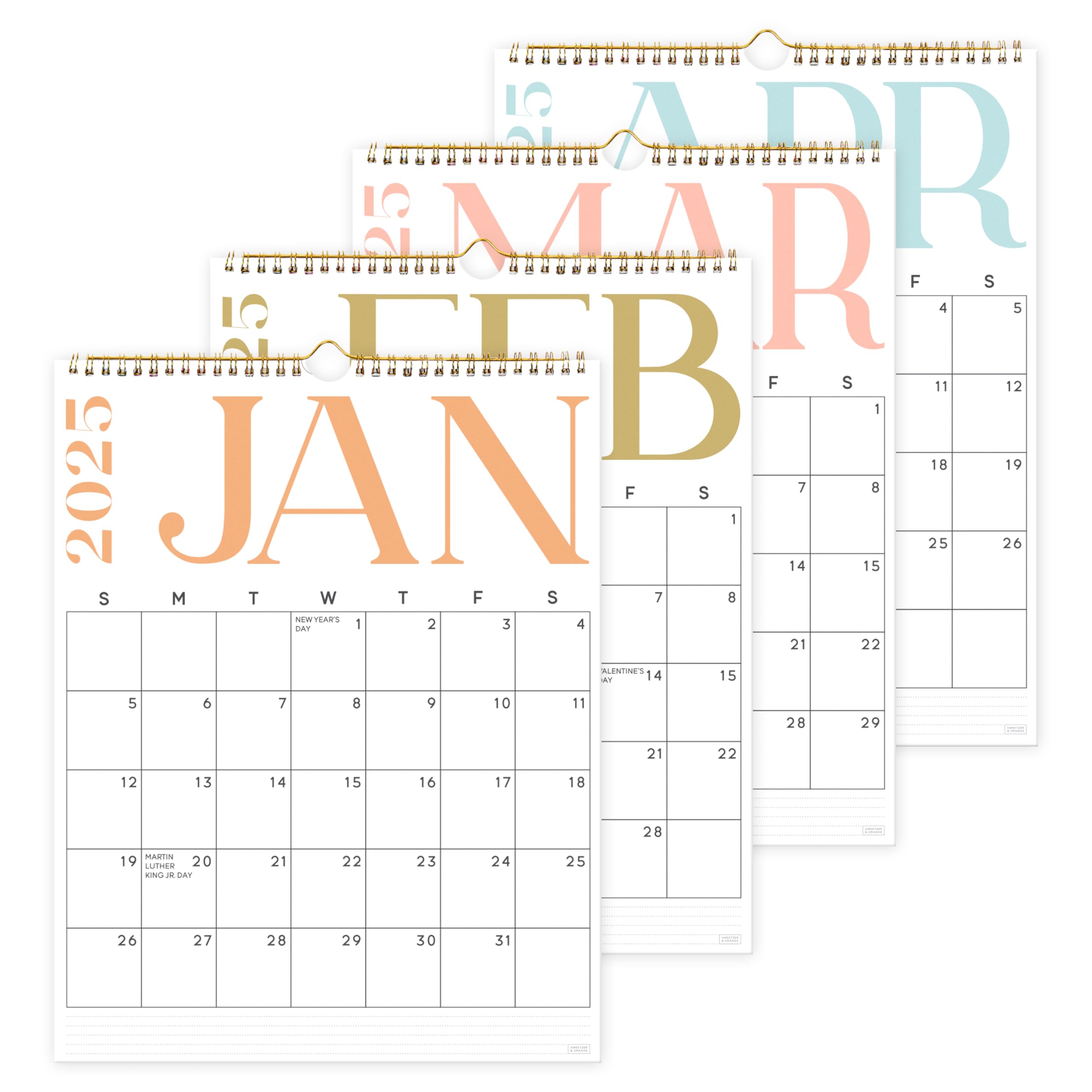 S&O Modern Vertical 2025 Wall Calendar - Tear-Off Monthly Calendar - 18 Month Academic Wall Calendar - Hanging Calendar to Track Anniversaries & Appointments - 13.5"x10.5”in