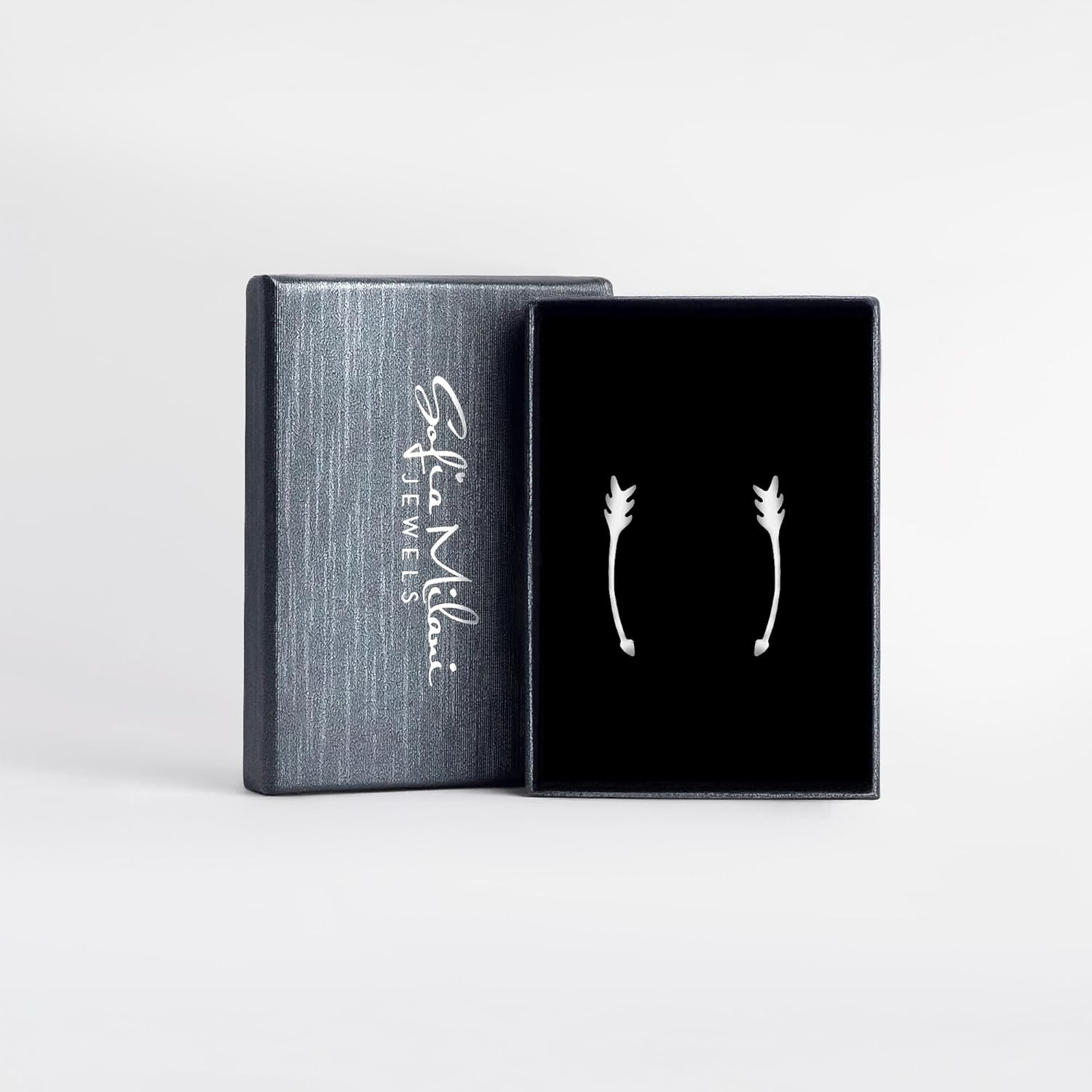 SOFIA MILANI - Solid 925 Sterling Silver Earrings for Women - Curved Arrow Ear Climbers - 20701