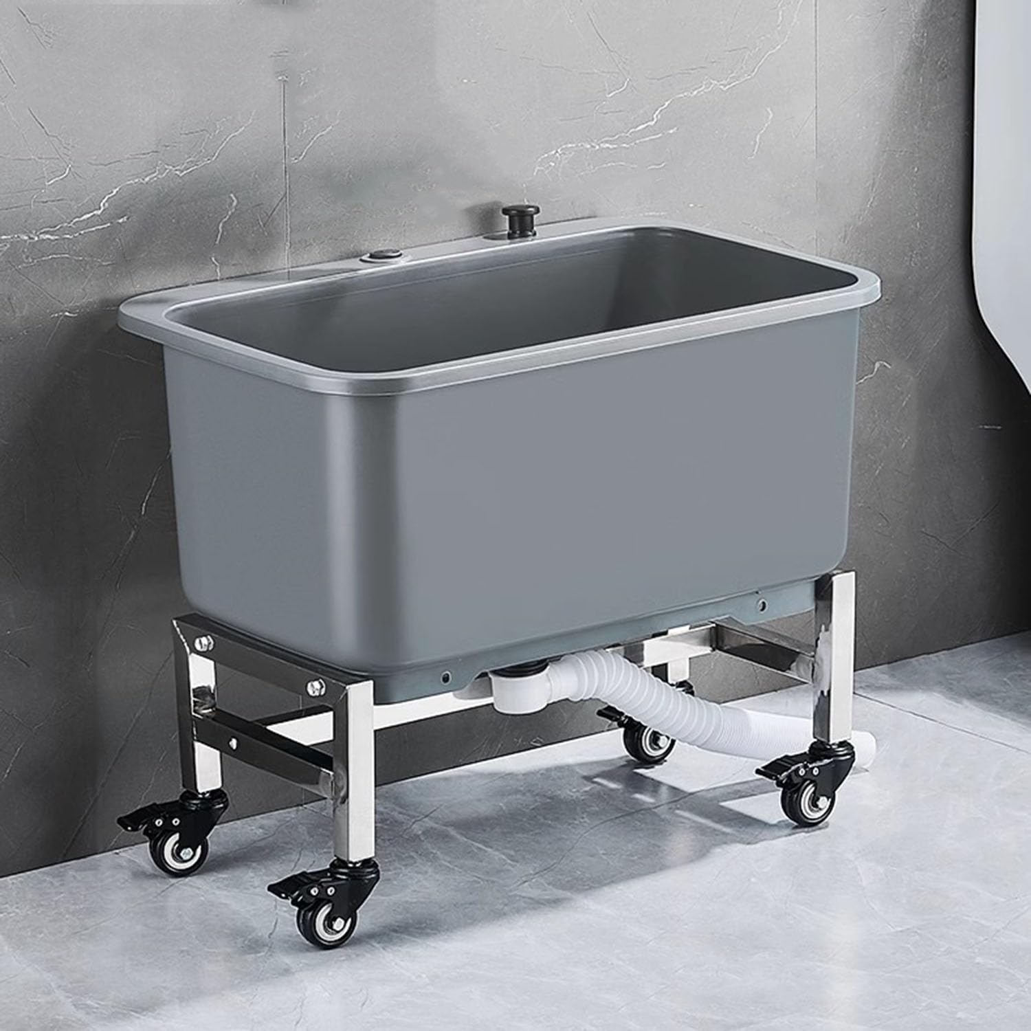 AYCDL Removable Floor Mop Sink, Commercial Utility Sink with 26cm Deep Basin and Enlarged Drain for Laundry, Backyard, Garage Use – Ideal for Cleaning and M,Grey-40cm