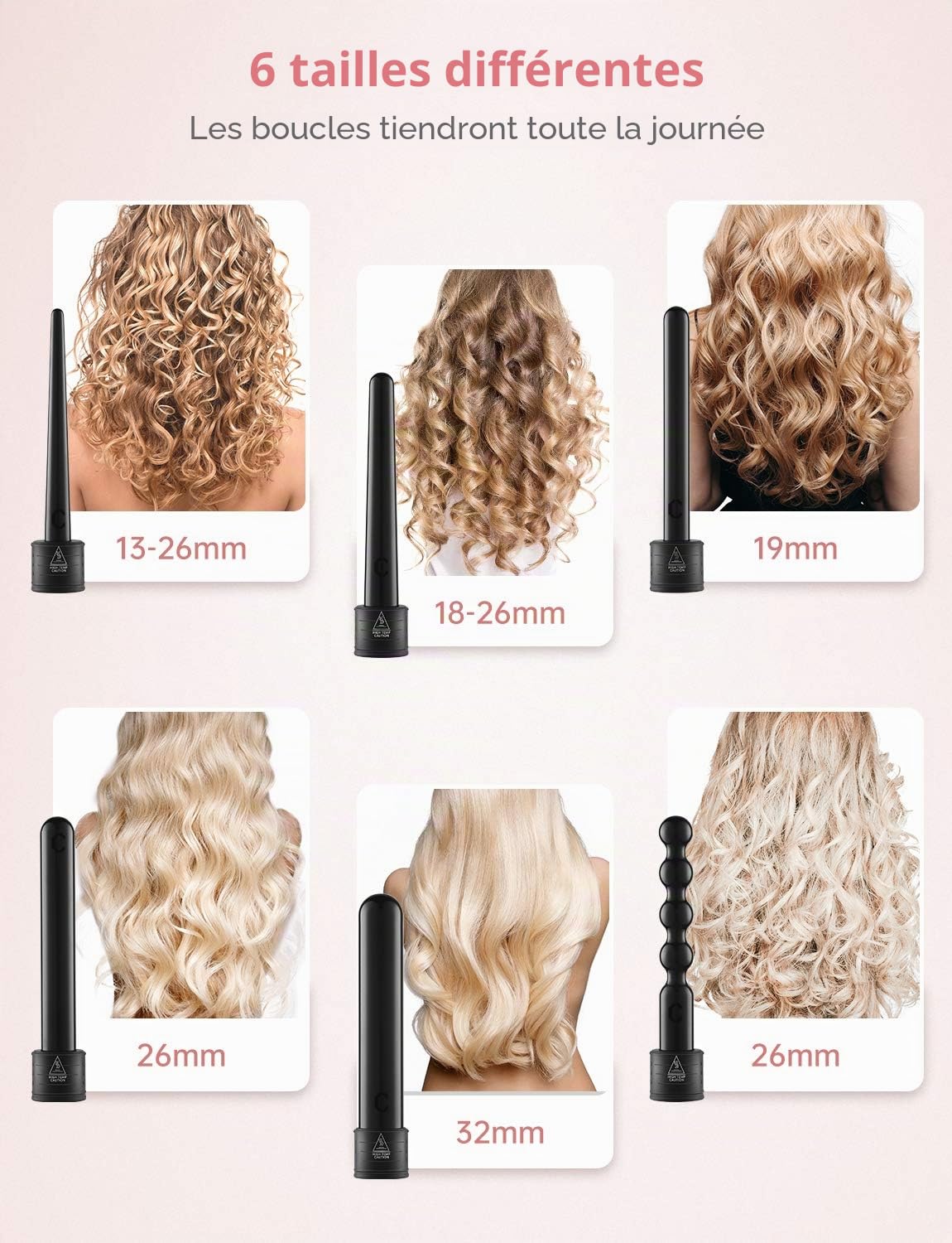 LOETAD Fer à Boucler 6 en 1 Boucleur à Cheveux Céramique LCD Écran 80-230°C Température Réglable 13-32 mm