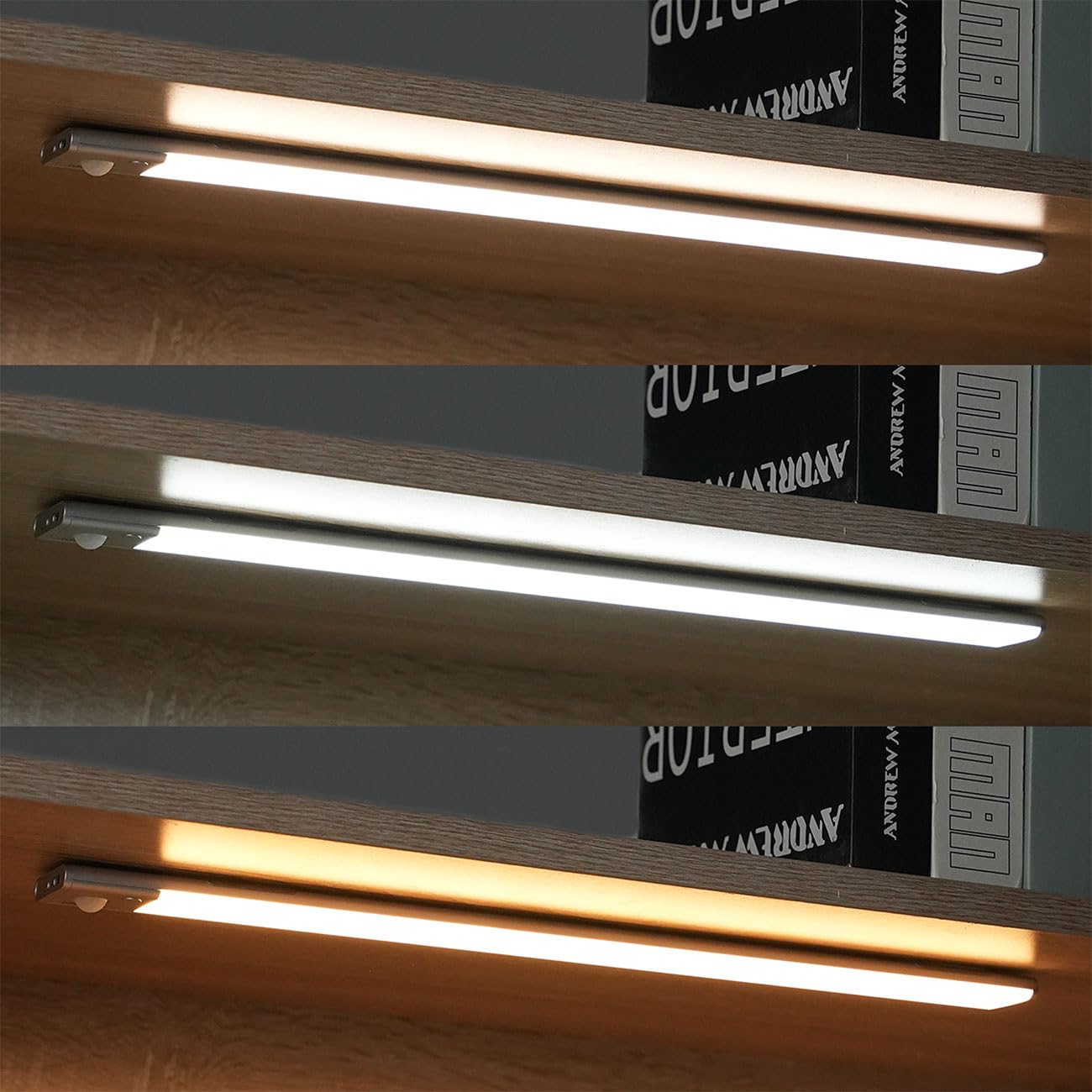 ideoon 4er-Set Flache Akku LED-Lichtleiste, 40cm mit Bewegungssensor, 120 LEDs: Kabellos, hell & energiesparend – Perfekt für Schrank, Flur & Küche